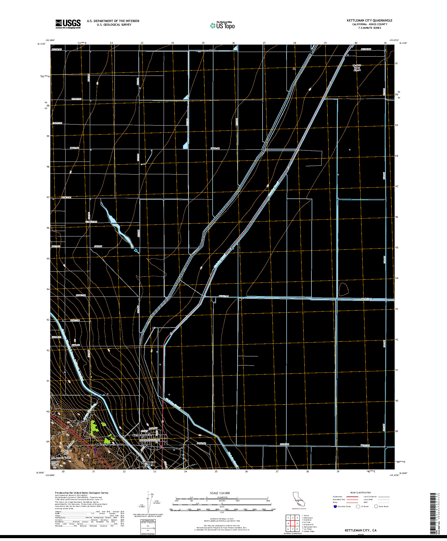 USGS US TOPO 7.5-MINUTE MAP FOR KETTLEMAN CITY, CA 2018