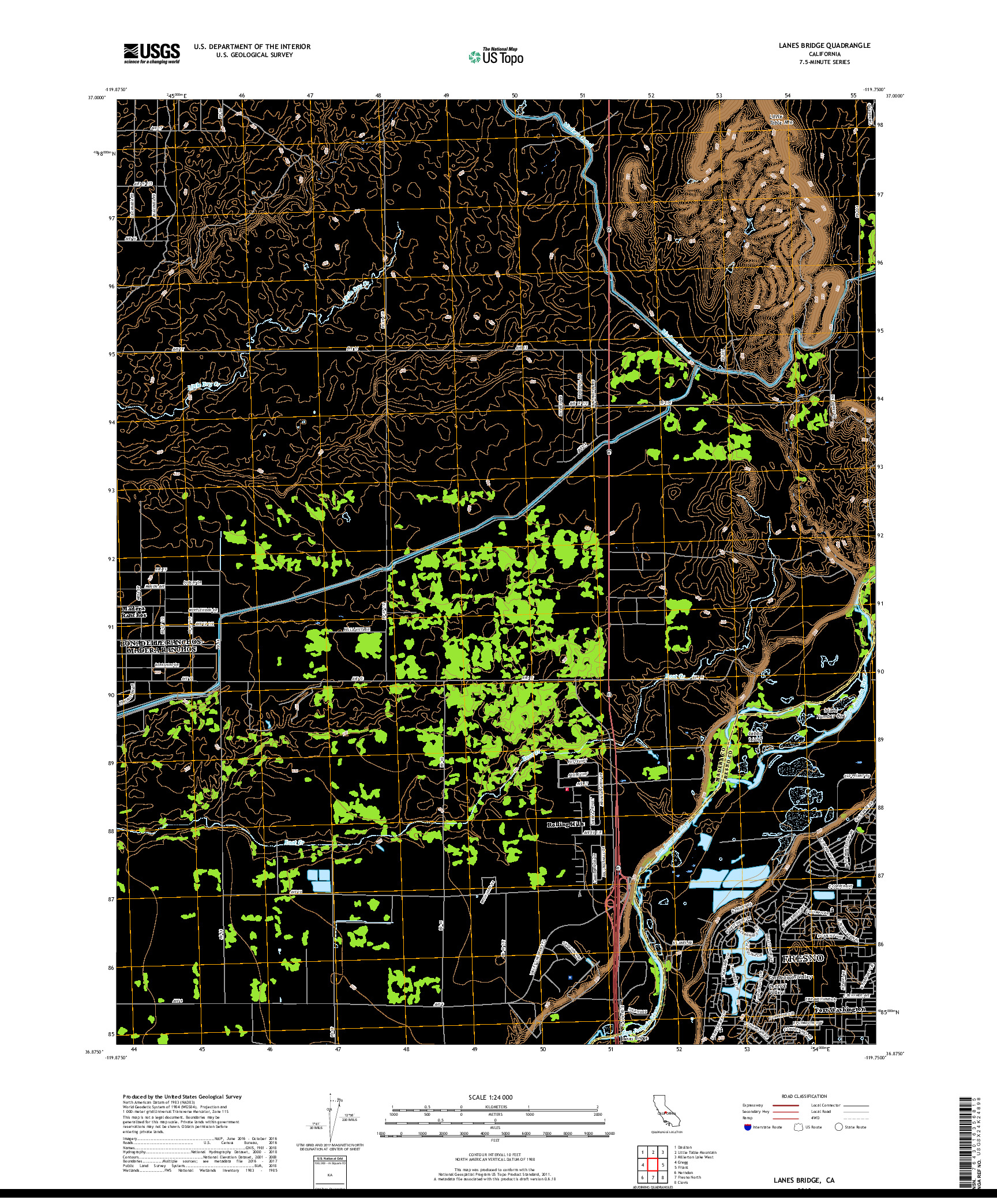 USGS US TOPO 7.5-MINUTE MAP FOR LANES BRIDGE, CA 2018