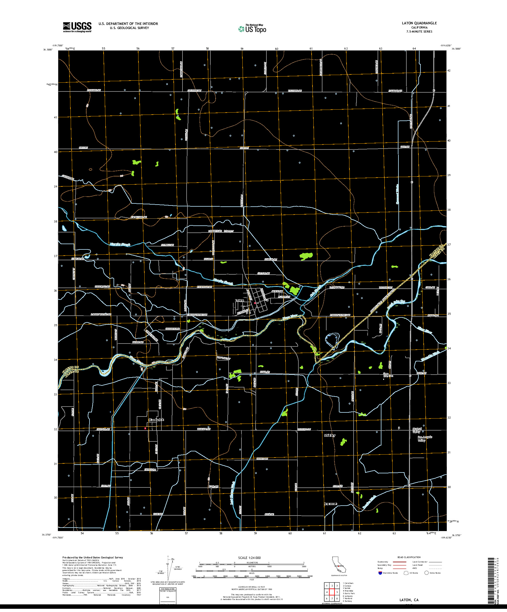 USGS US TOPO 7.5-MINUTE MAP FOR LATON, CA 2018