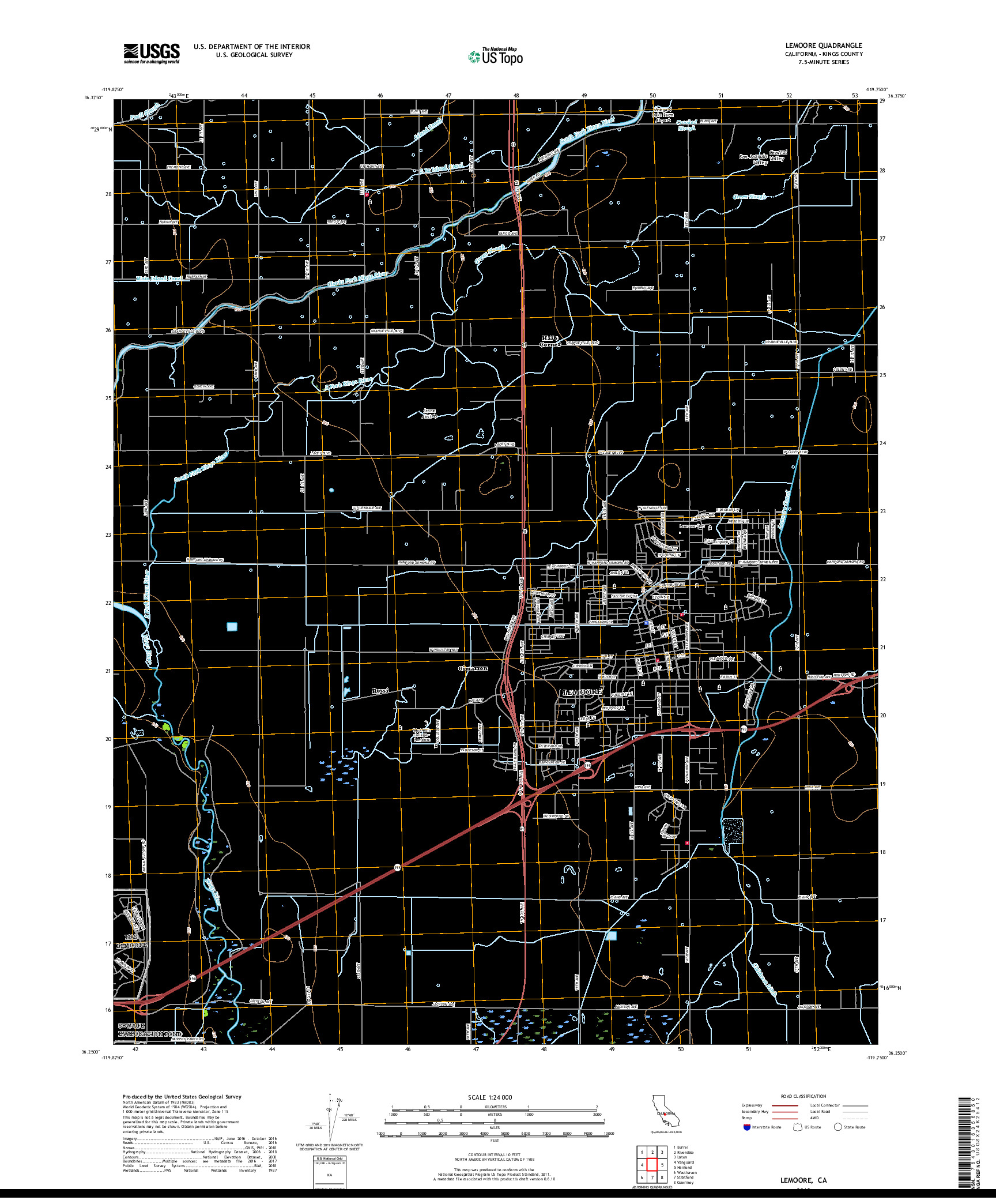 USGS US TOPO 7.5-MINUTE MAP FOR LEMOORE, CA 2018