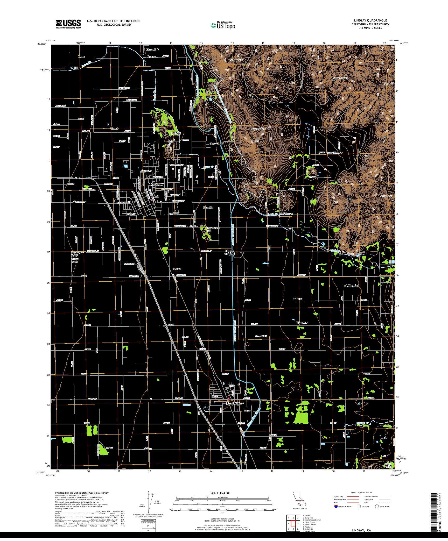 USGS US TOPO 7.5-MINUTE MAP FOR LINDSAY, CA 2018