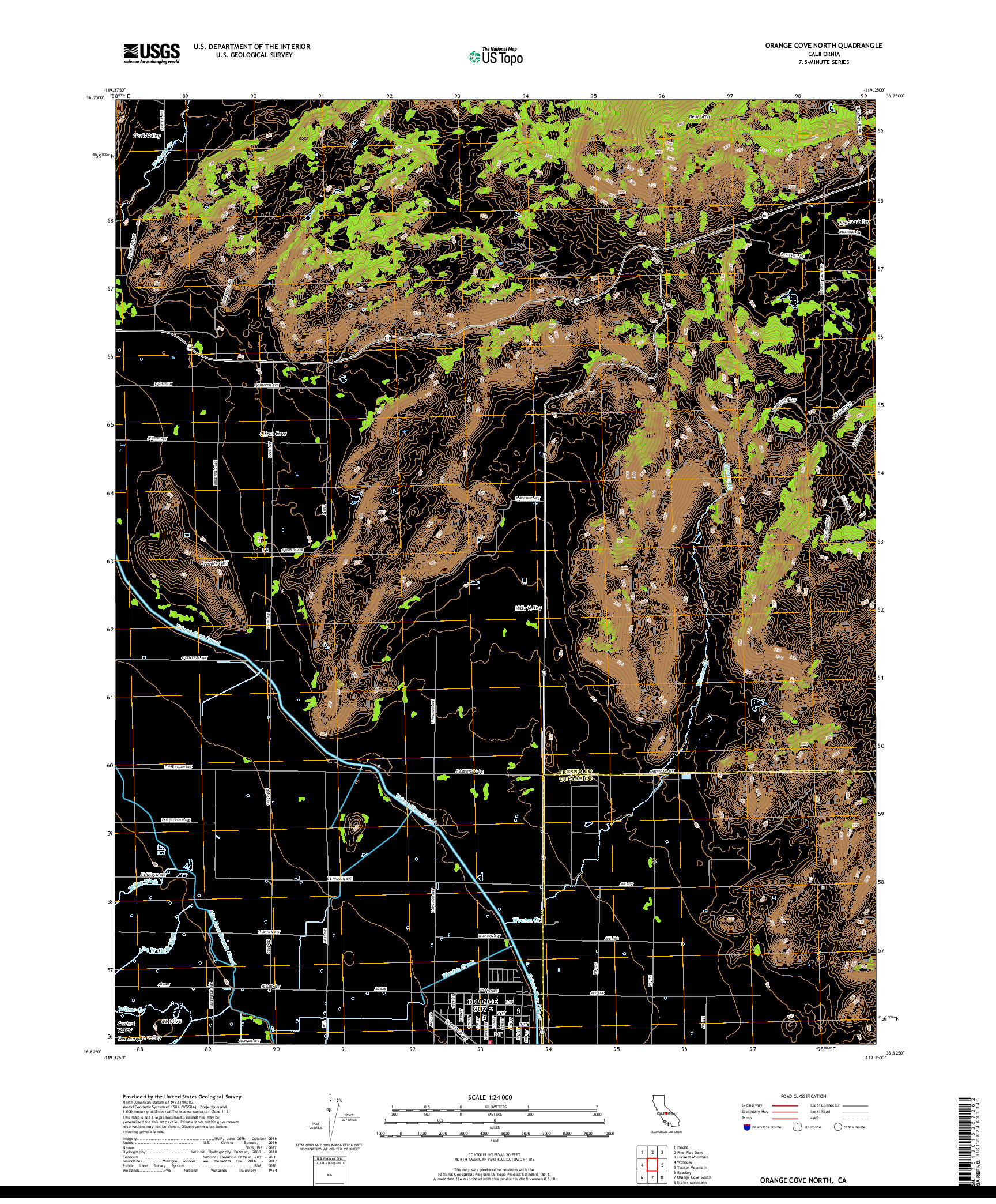 USGS US TOPO 7.5-MINUTE MAP FOR ORANGE COVE NORTH, CA 2018
