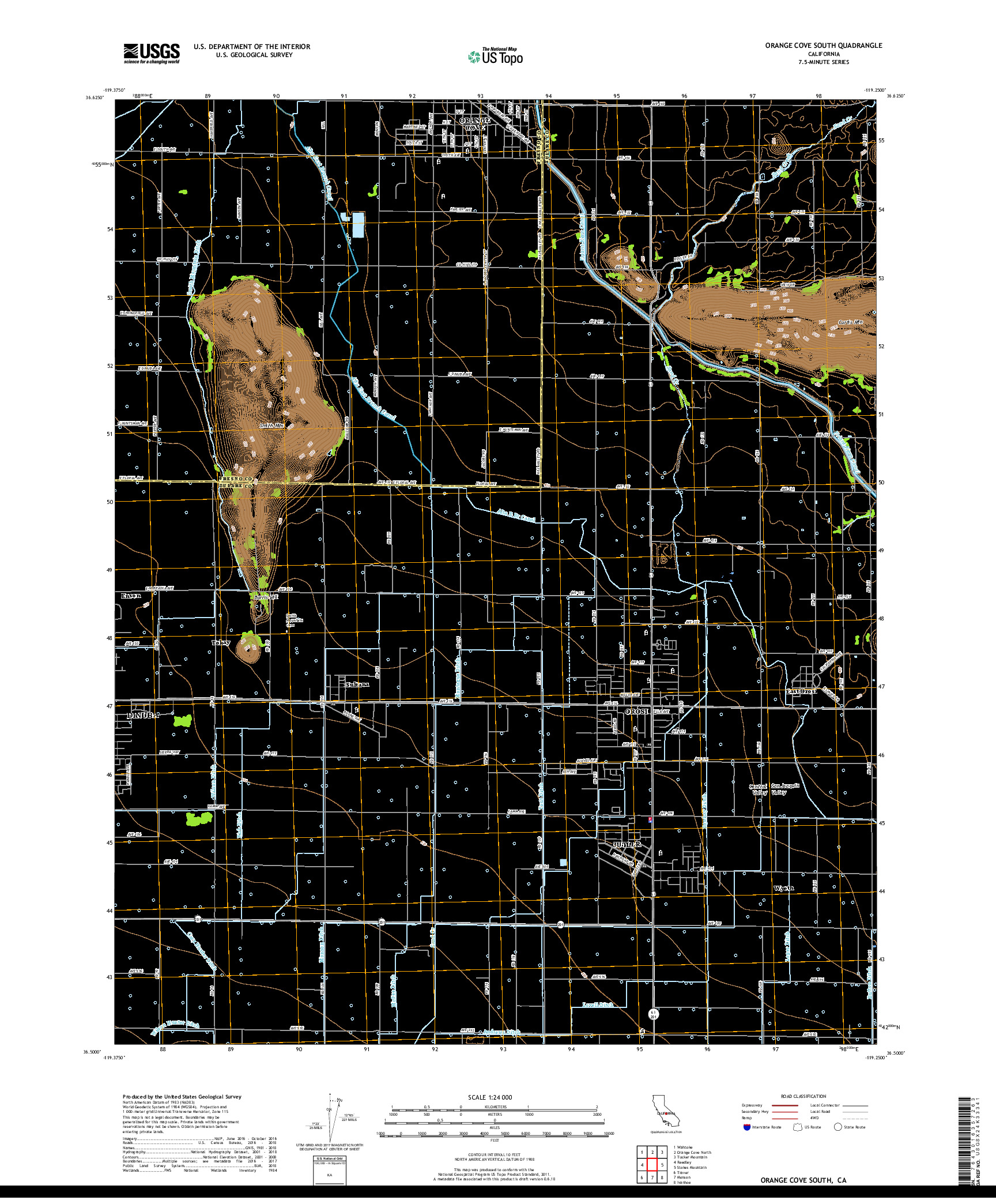 USGS US TOPO 7.5-MINUTE MAP FOR ORANGE COVE SOUTH, CA 2018