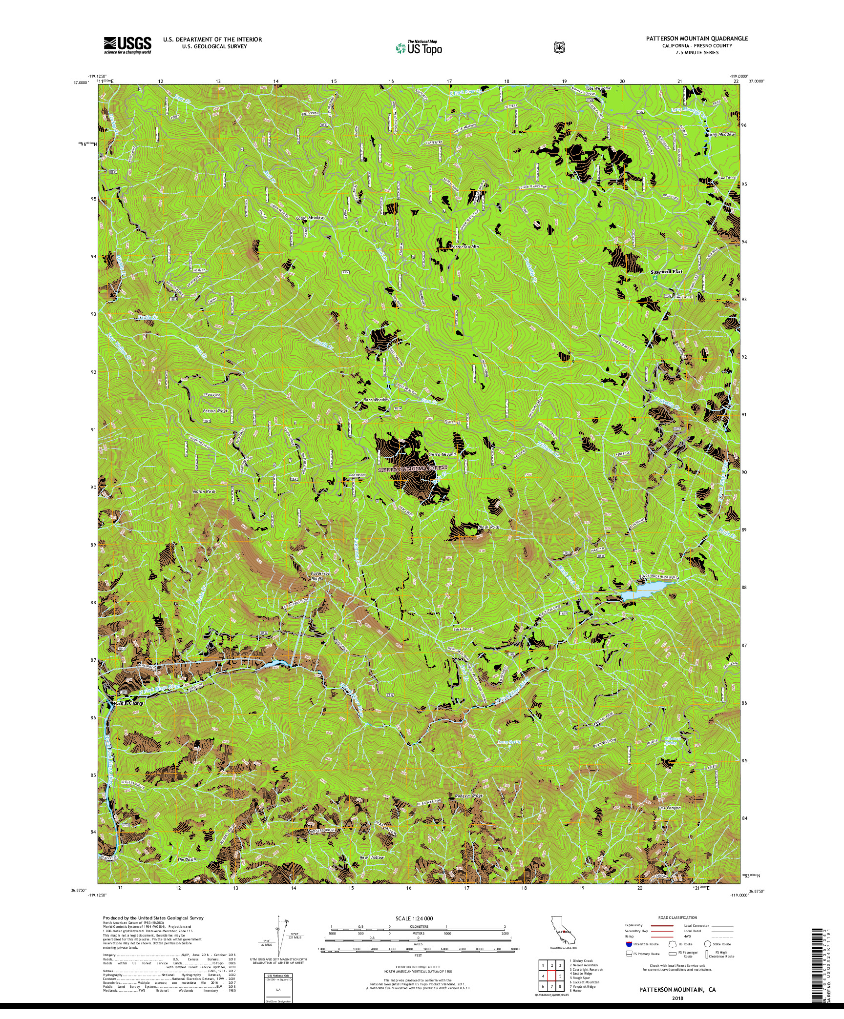 USGS US TOPO 7.5-MINUTE MAP FOR PATTERSON MOUNTAIN, CA 2018