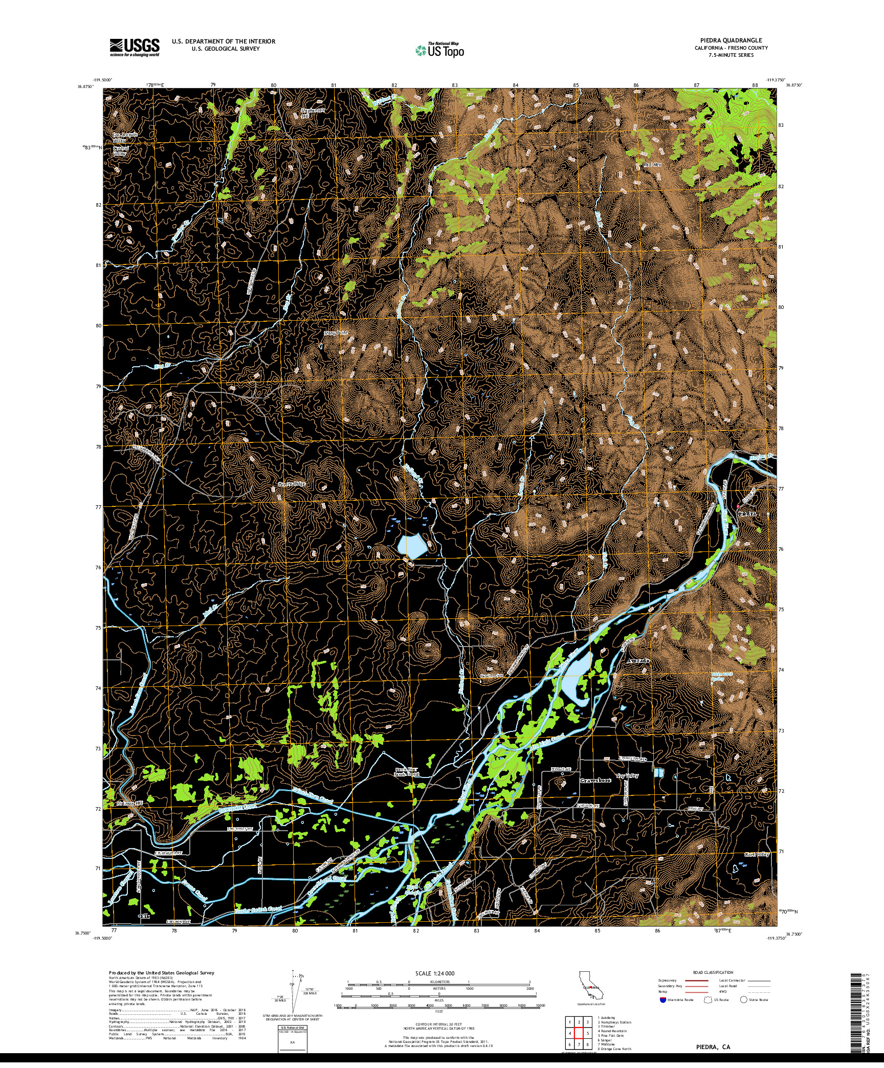 USGS US TOPO 7.5-MINUTE MAP FOR PIEDRA, CA 2018