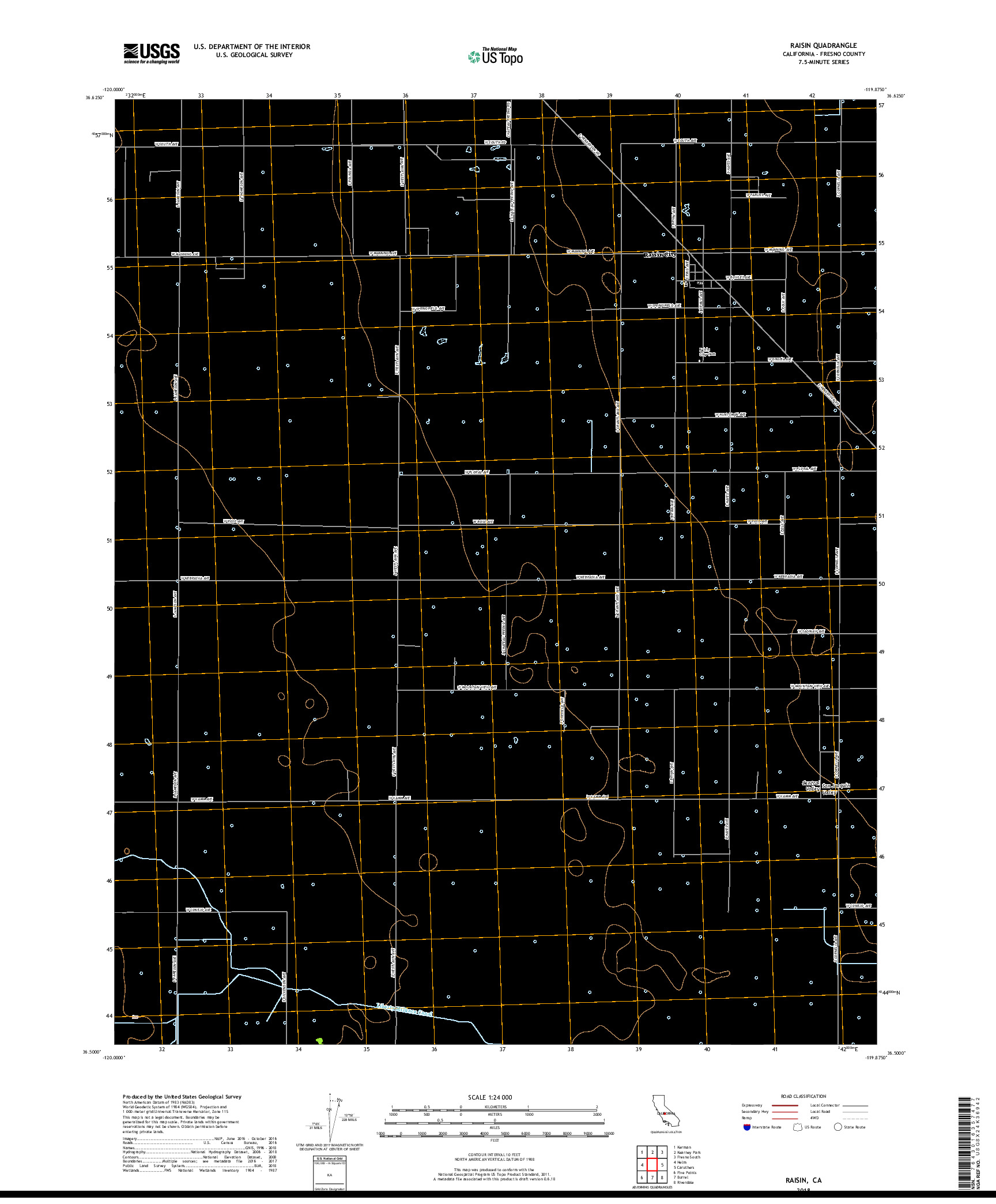 USGS US TOPO 7.5-MINUTE MAP FOR RAISIN, CA 2018