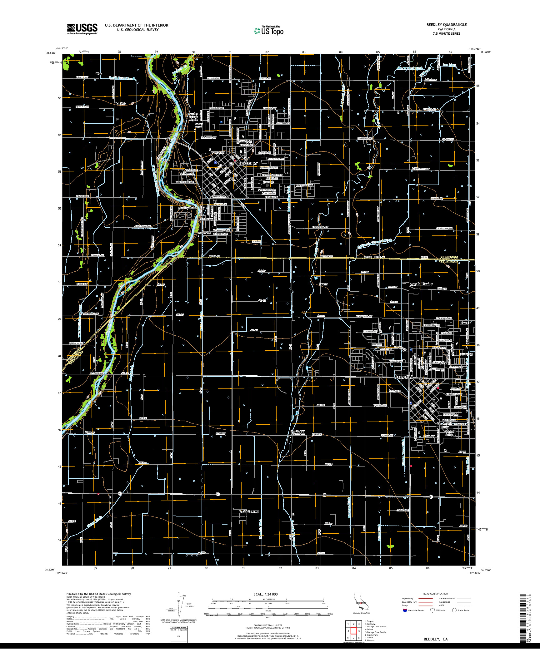 USGS US TOPO 7.5-MINUTE MAP FOR REEDLEY, CA 2018