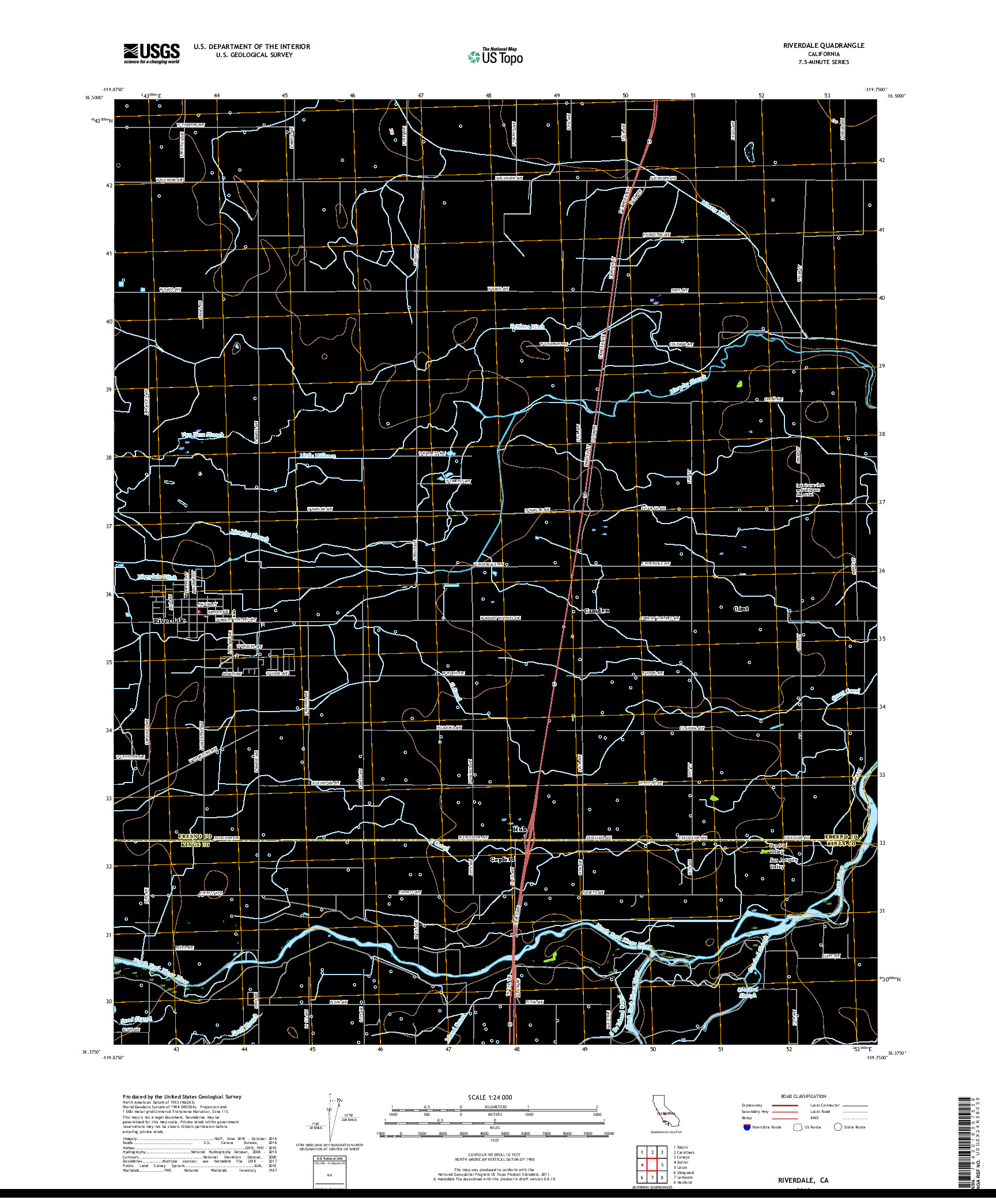 USGS US TOPO 7.5-MINUTE MAP FOR RIVERDALE, CA 2018