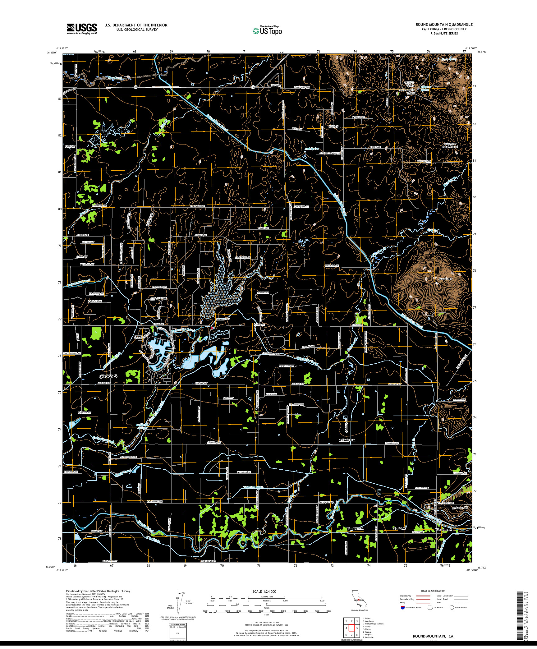 USGS US TOPO 7.5-MINUTE MAP FOR ROUND MOUNTAIN, CA 2018