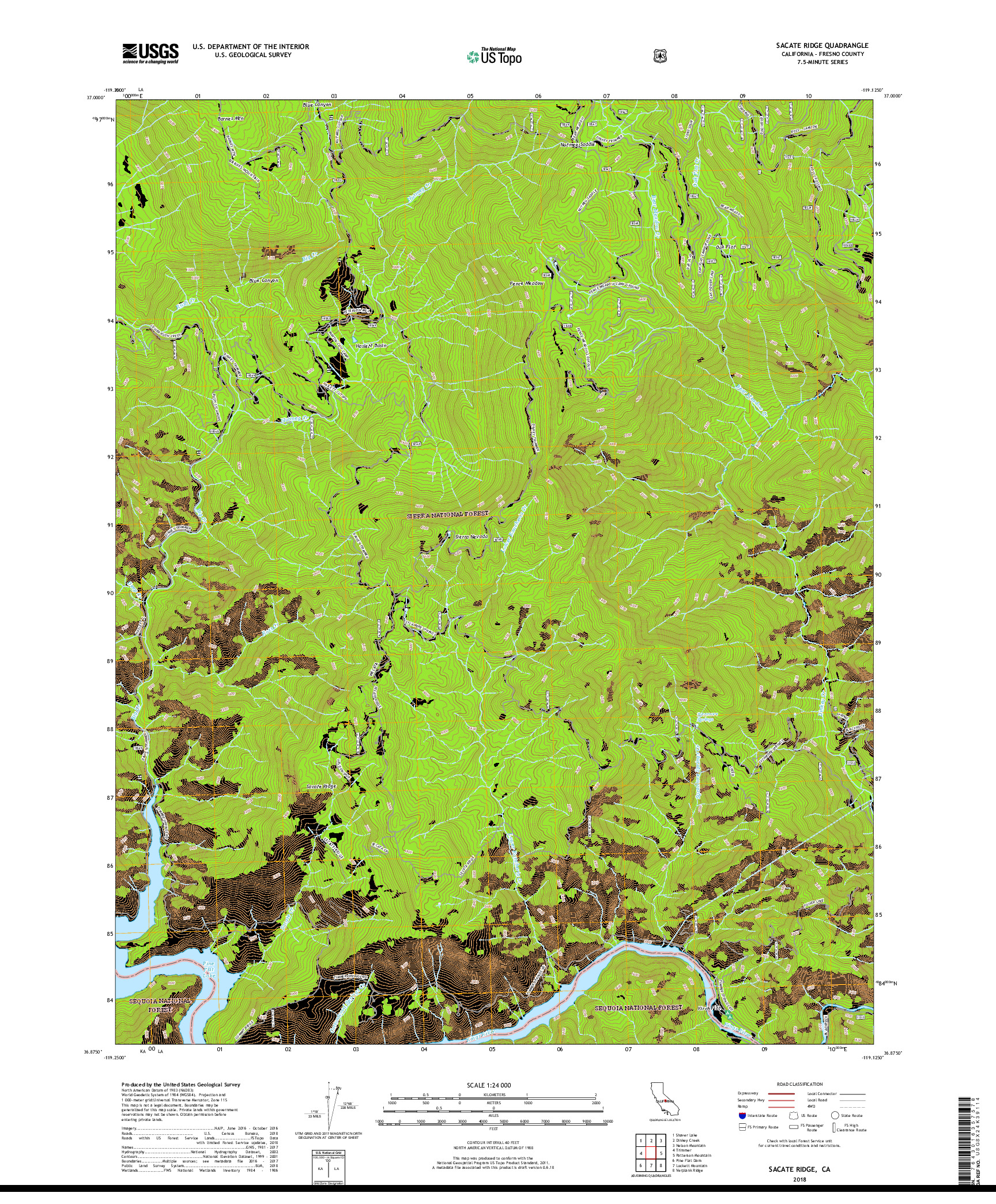 USGS US TOPO 7.5-MINUTE MAP FOR SACATE RIDGE, CA 2018