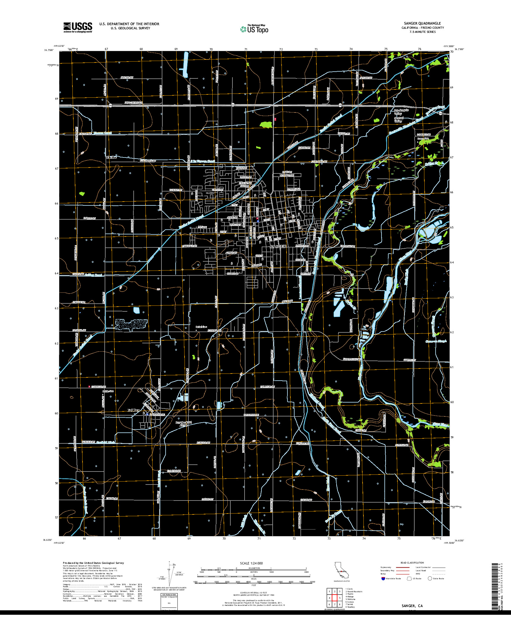 USGS US TOPO 7.5-MINUTE MAP FOR SANGER, CA 2018