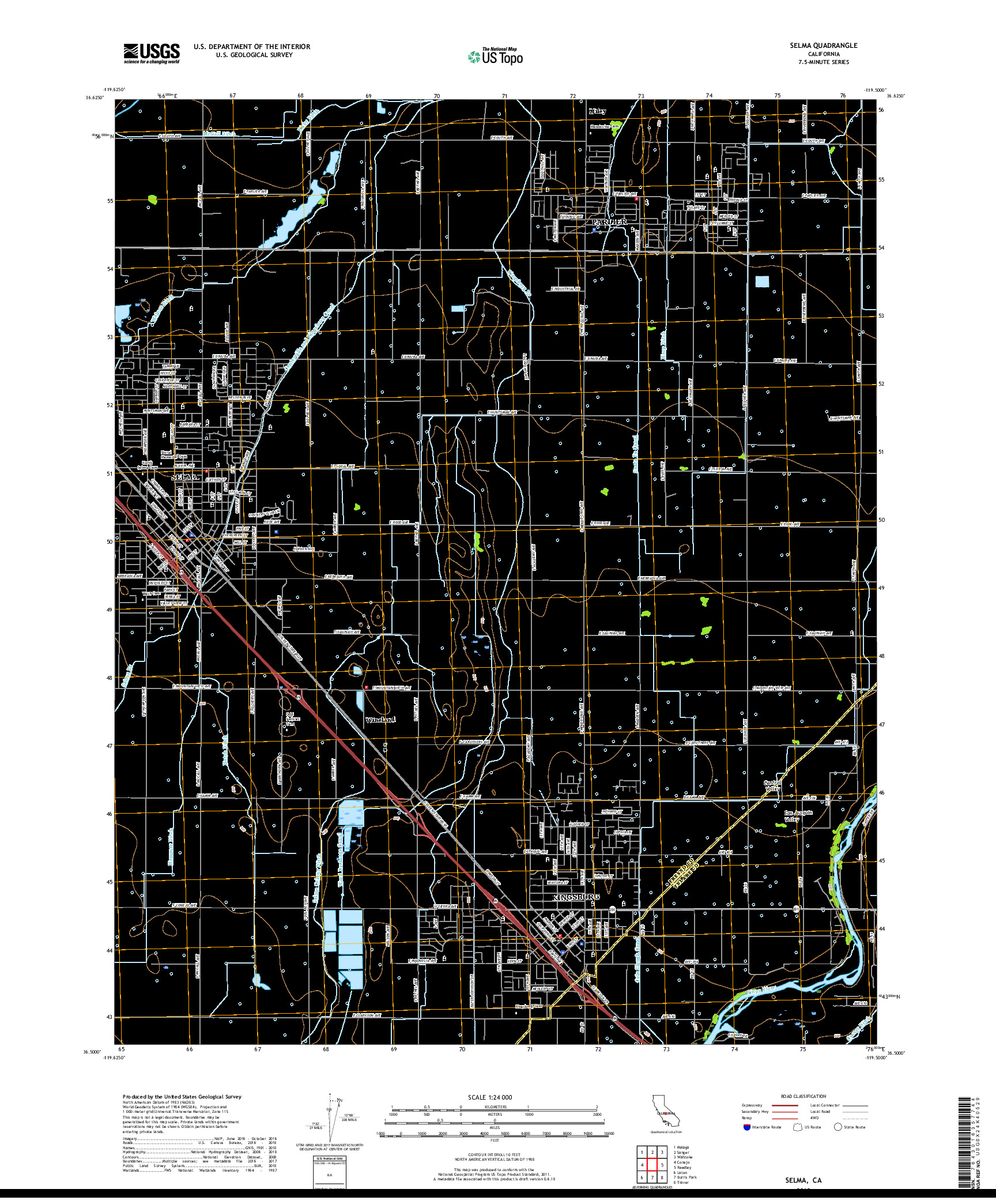 USGS US TOPO 7.5-MINUTE MAP FOR SELMA, CA 2018