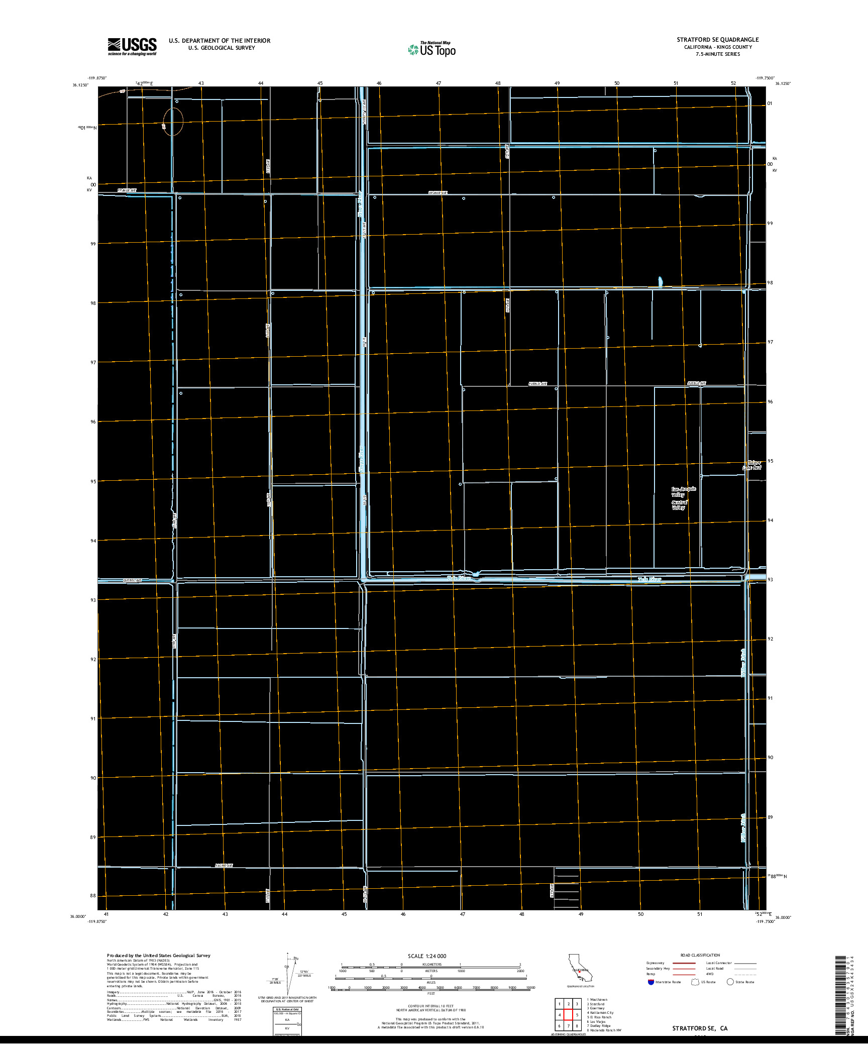 USGS US TOPO 7.5-MINUTE MAP FOR STRATFORD SE, CA 2018