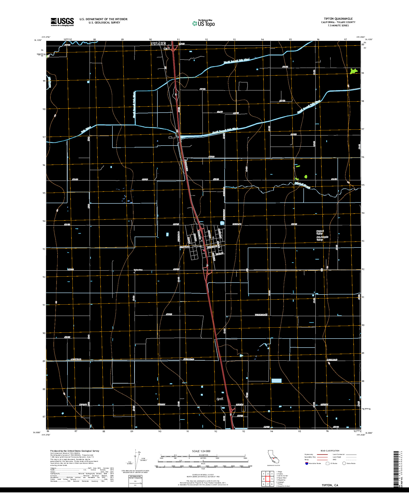 USGS US TOPO 7.5-MINUTE MAP FOR TIPTON, CA 2018