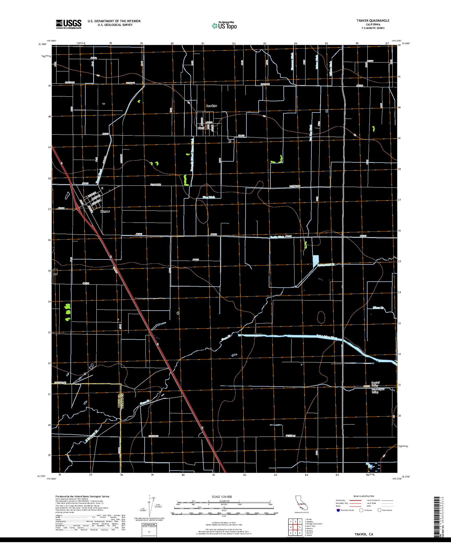 USGS US TOPO 7.5-MINUTE MAP FOR TRAVER, CA 2018