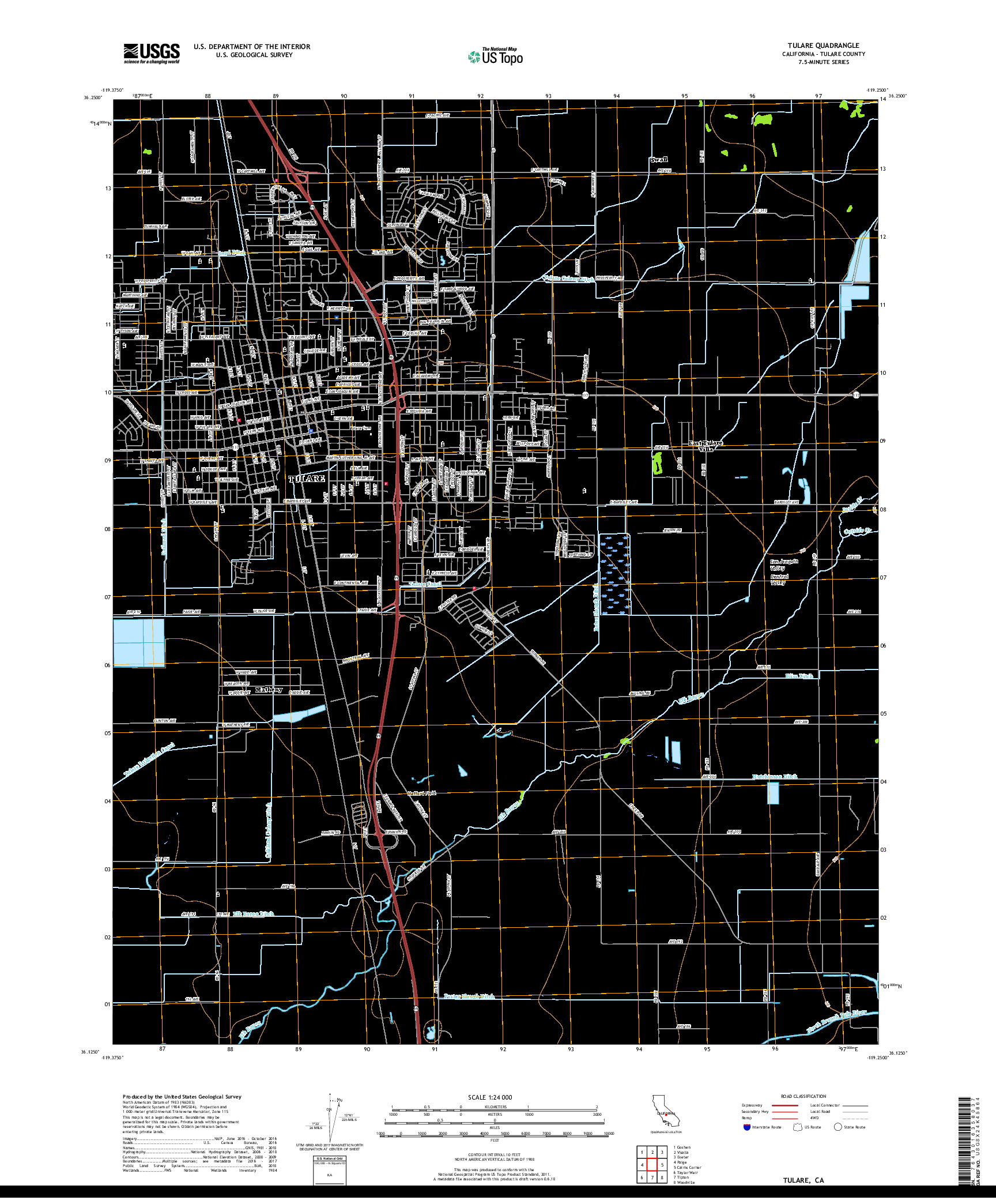 USGS US TOPO 7.5-MINUTE MAP FOR TULARE, CA 2018