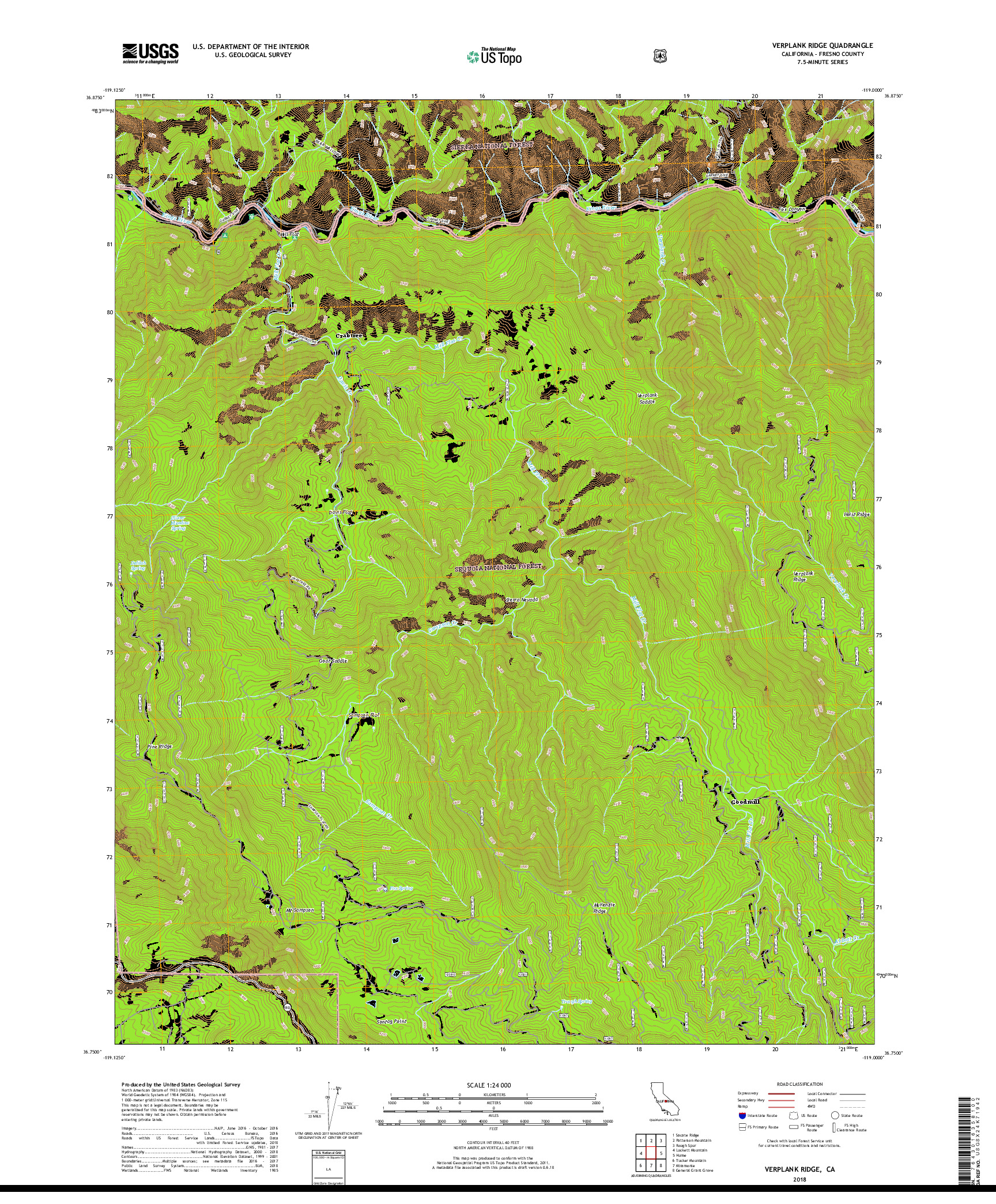 USGS US TOPO 7.5-MINUTE MAP FOR VERPLANK RIDGE, CA 2018