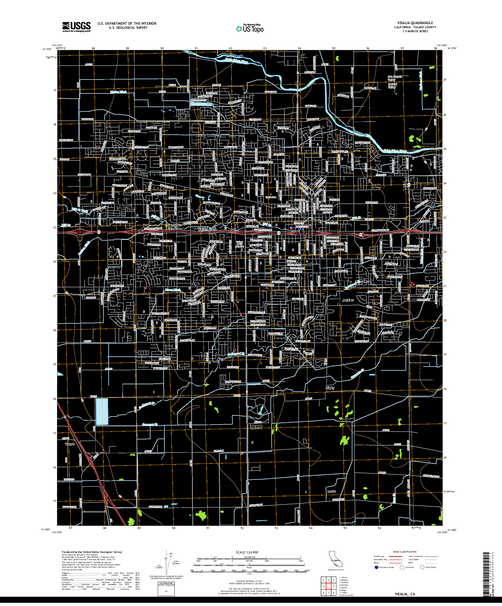 USGS US TOPO 7.5-MINUTE MAP FOR VISALIA, CA 2018