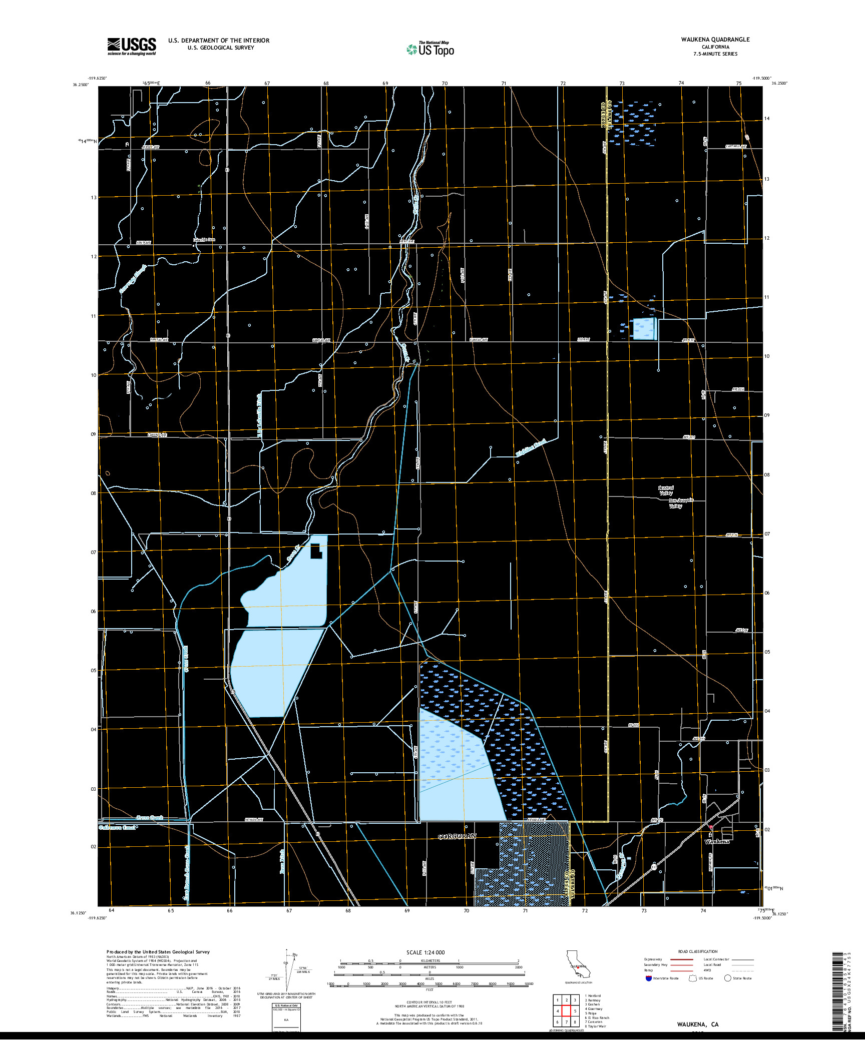 USGS US TOPO 7.5-MINUTE MAP FOR WAUKENA, CA 2018