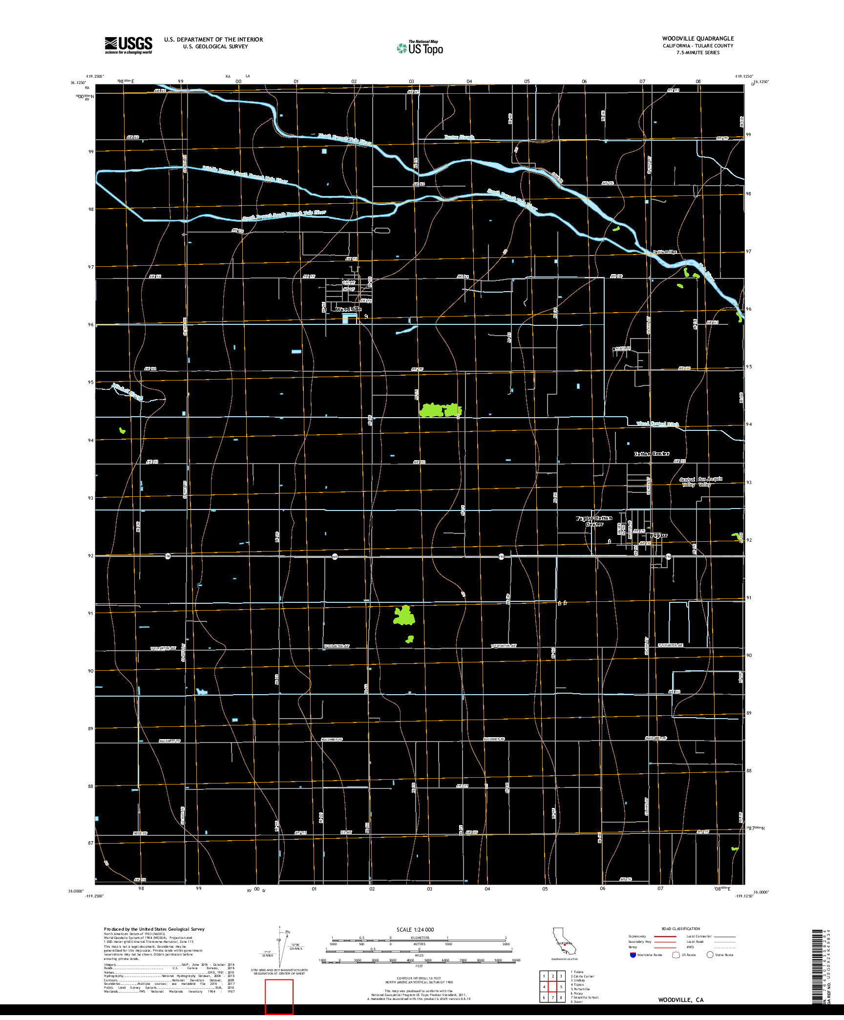 USGS US TOPO 7.5-MINUTE MAP FOR WOODVILLE, CA 2018