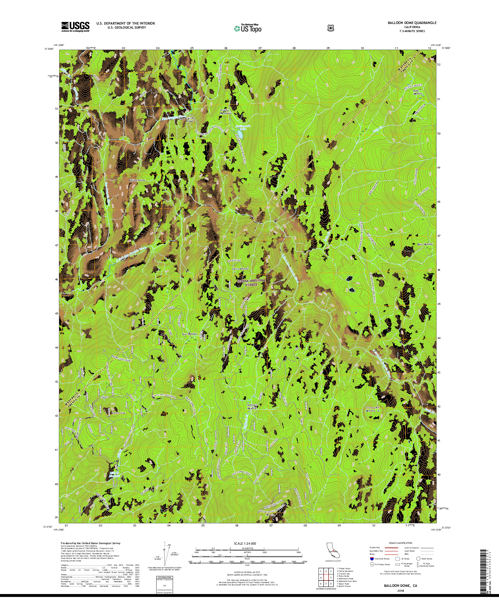 USGS US TOPO 7.5-MINUTE MAP FOR BALLOON DOME, CA 2018