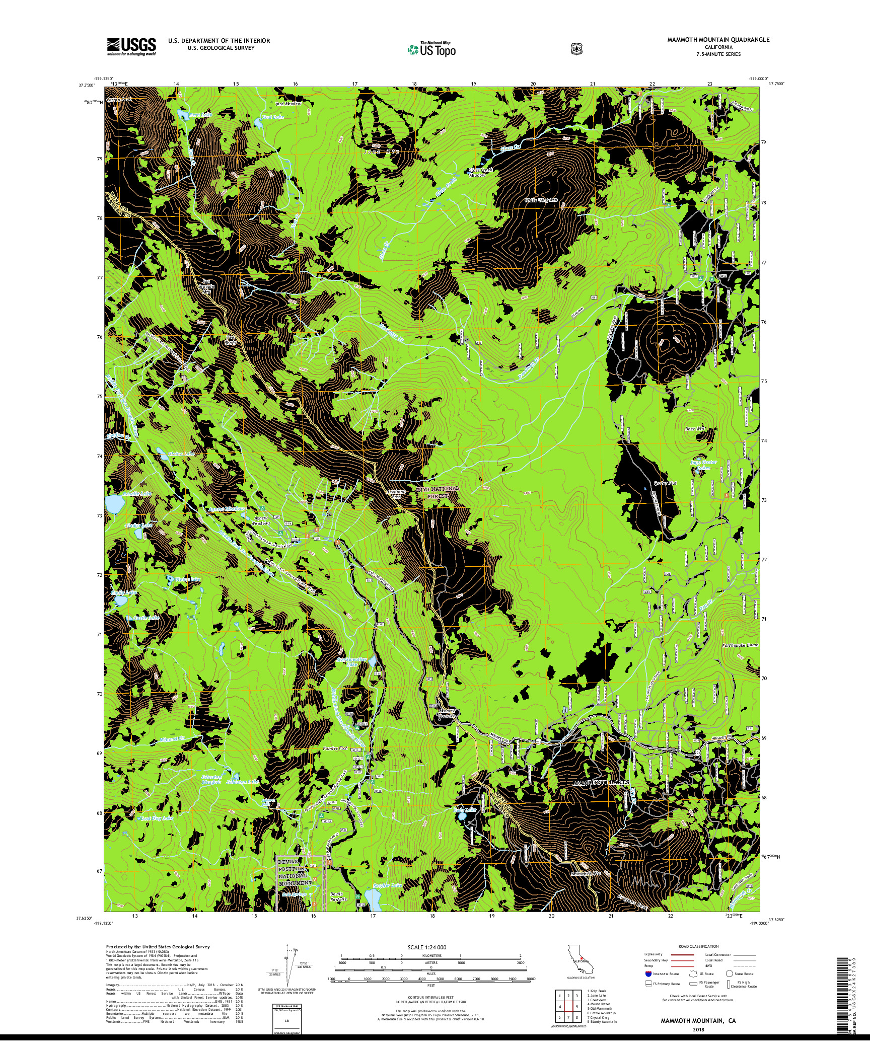 USGS US TOPO 7.5-MINUTE MAP FOR MAMMOTH MOUNTAIN, CA 2018