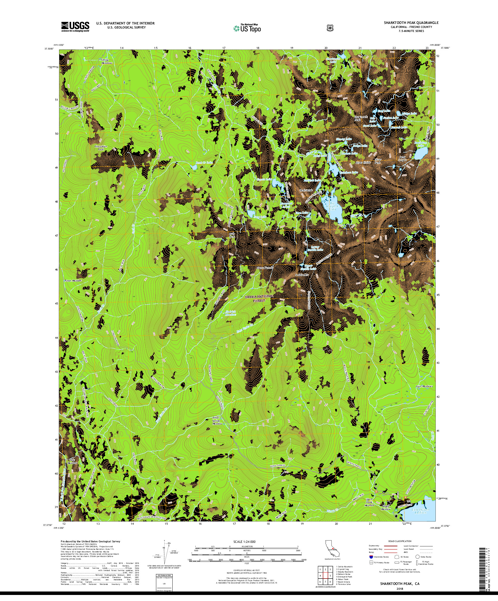 USGS US TOPO 7.5-MINUTE MAP FOR SHARKTOOTH PEAK, CA 2018