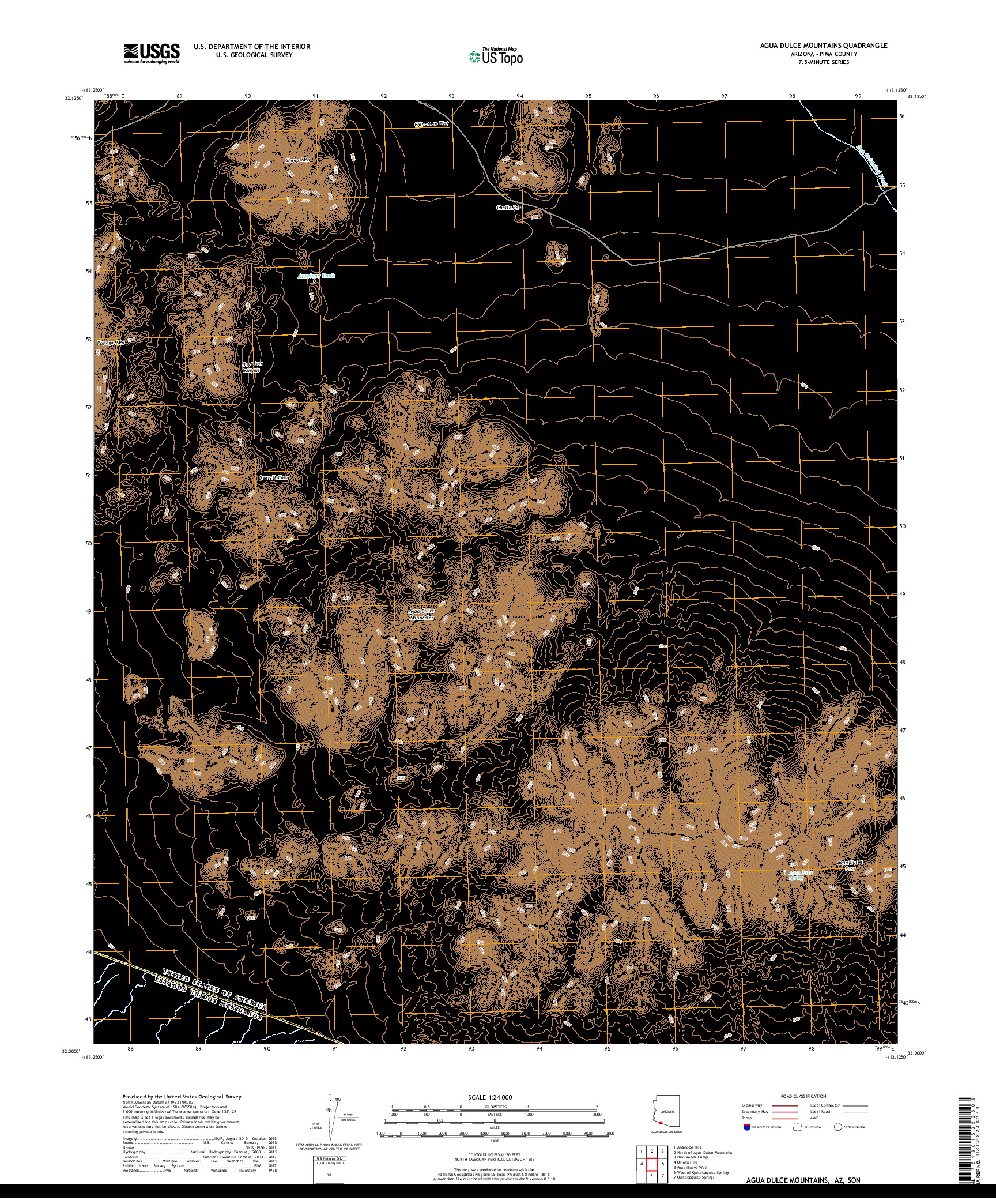USGS US TOPO 7.5-MINUTE MAP FOR AGUA DULCE MOUNTAINS, AZ,SON 2018