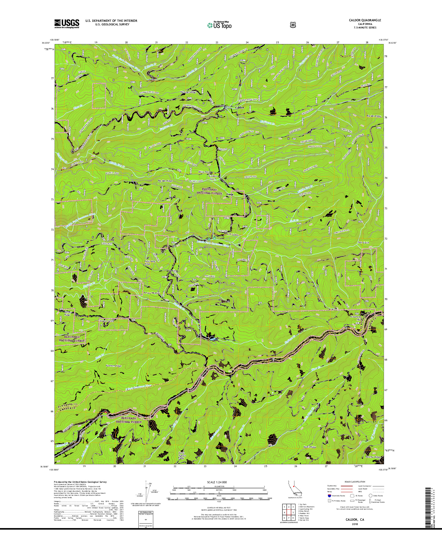 USGS US TOPO 7.5-MINUTE MAP FOR CALDOR, CA 2018