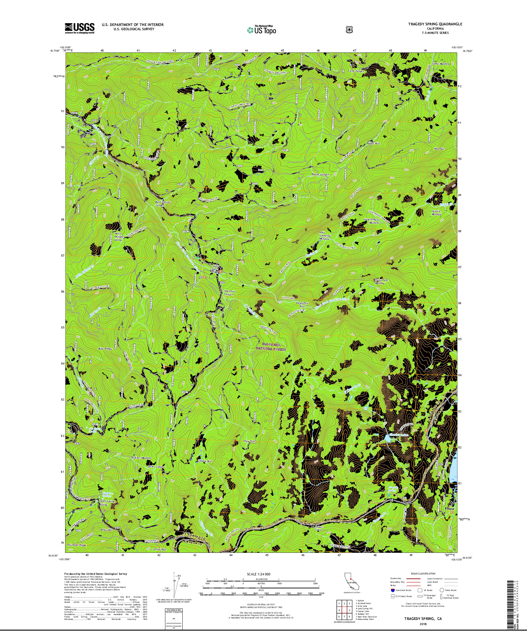 USGS US TOPO 7.5-MINUTE MAP FOR TRAGEDY SPRING, CA 2018