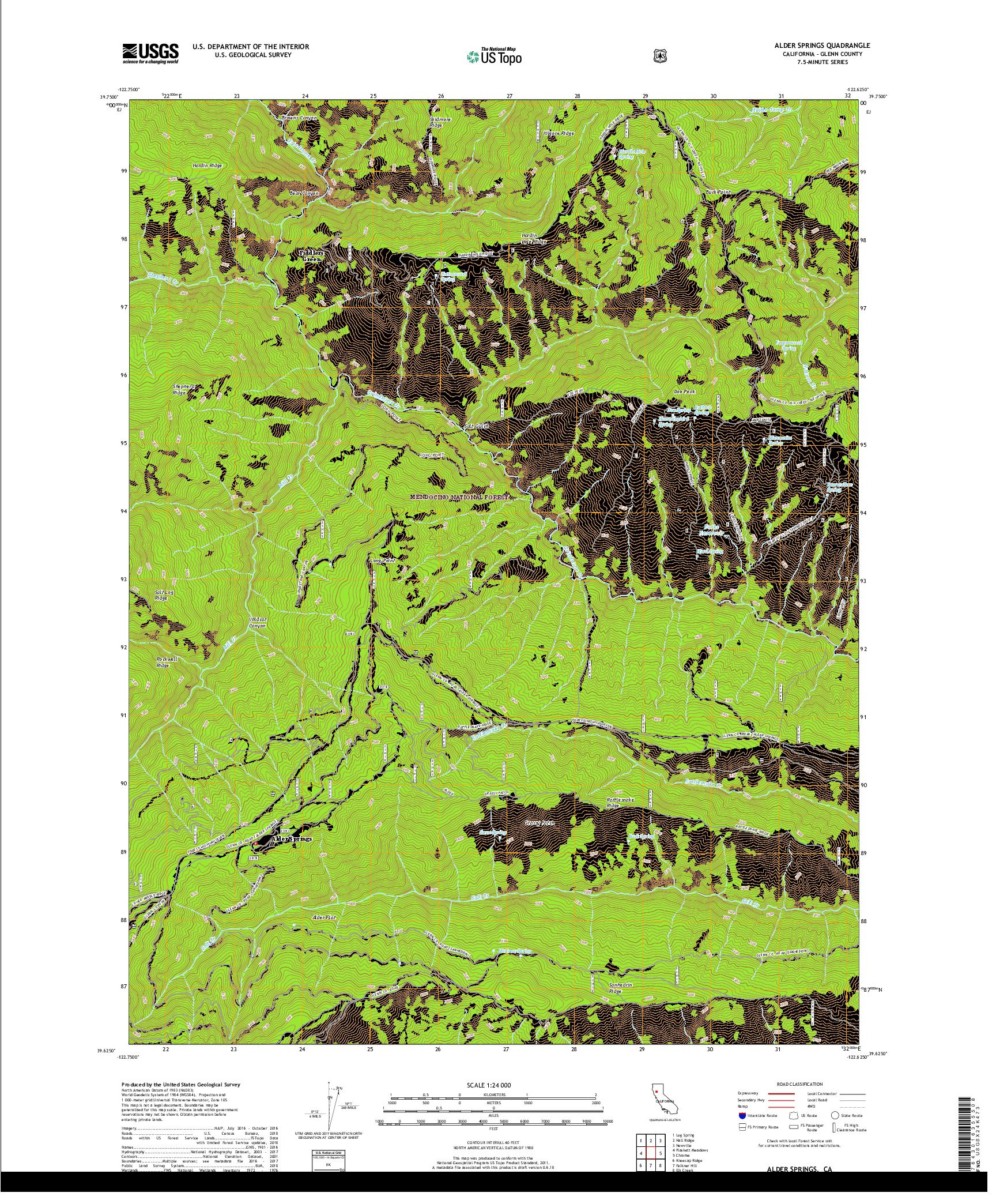 USGS US TOPO 7.5-MINUTE MAP FOR ALDER SPRINGS, CA 2018