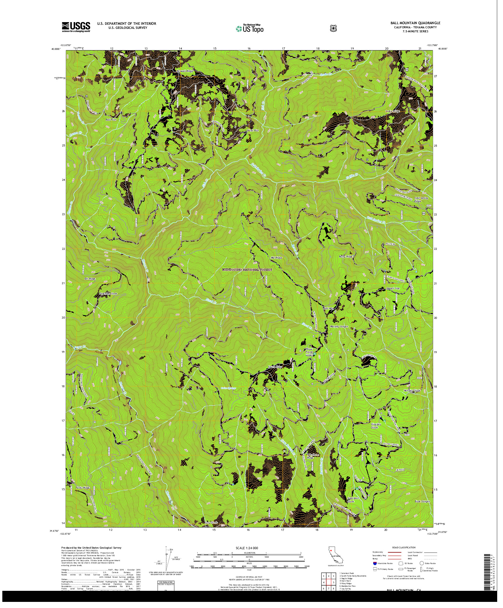 USGS US TOPO 7.5-MINUTE MAP FOR BALL MOUNTAIN, CA 2018