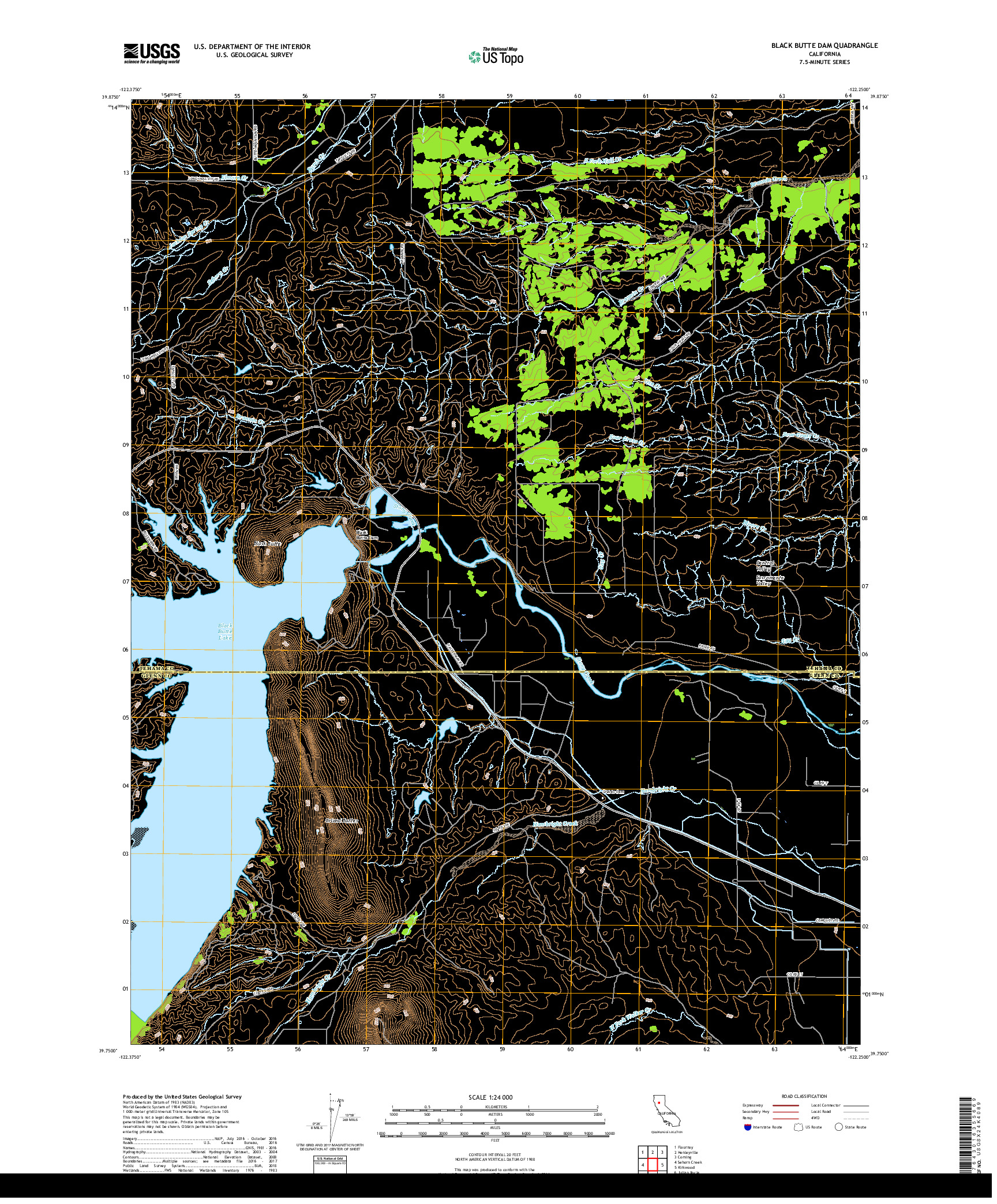 USGS US TOPO 7.5-MINUTE MAP FOR BLACK BUTTE DAM, CA 2018