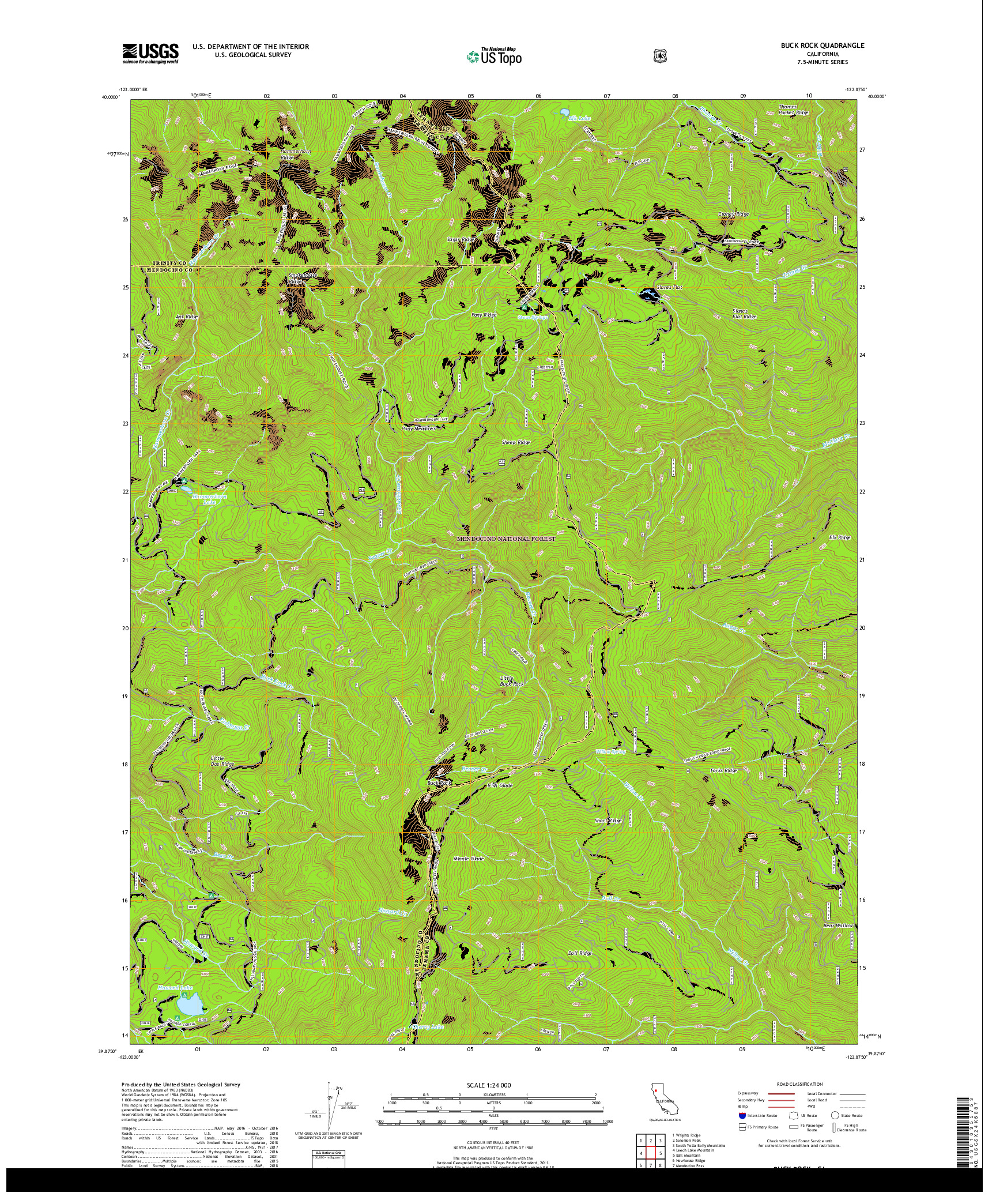 USGS US TOPO 7.5-MINUTE MAP FOR BUCK ROCK, CA 2018