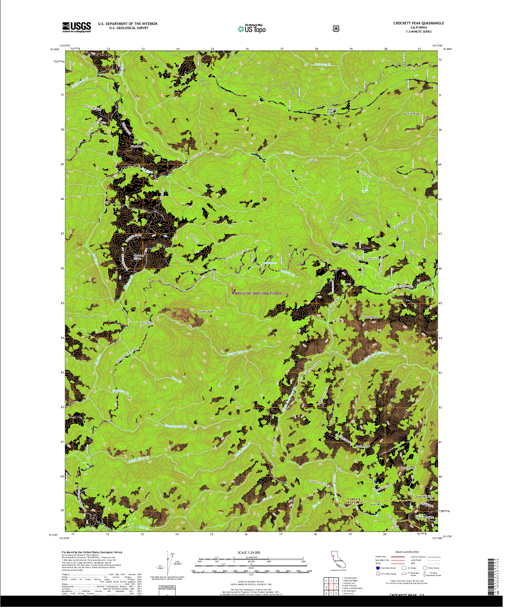 USGS US TOPO 7.5-MINUTE MAP FOR CROCKETT PEAK, CA 2018