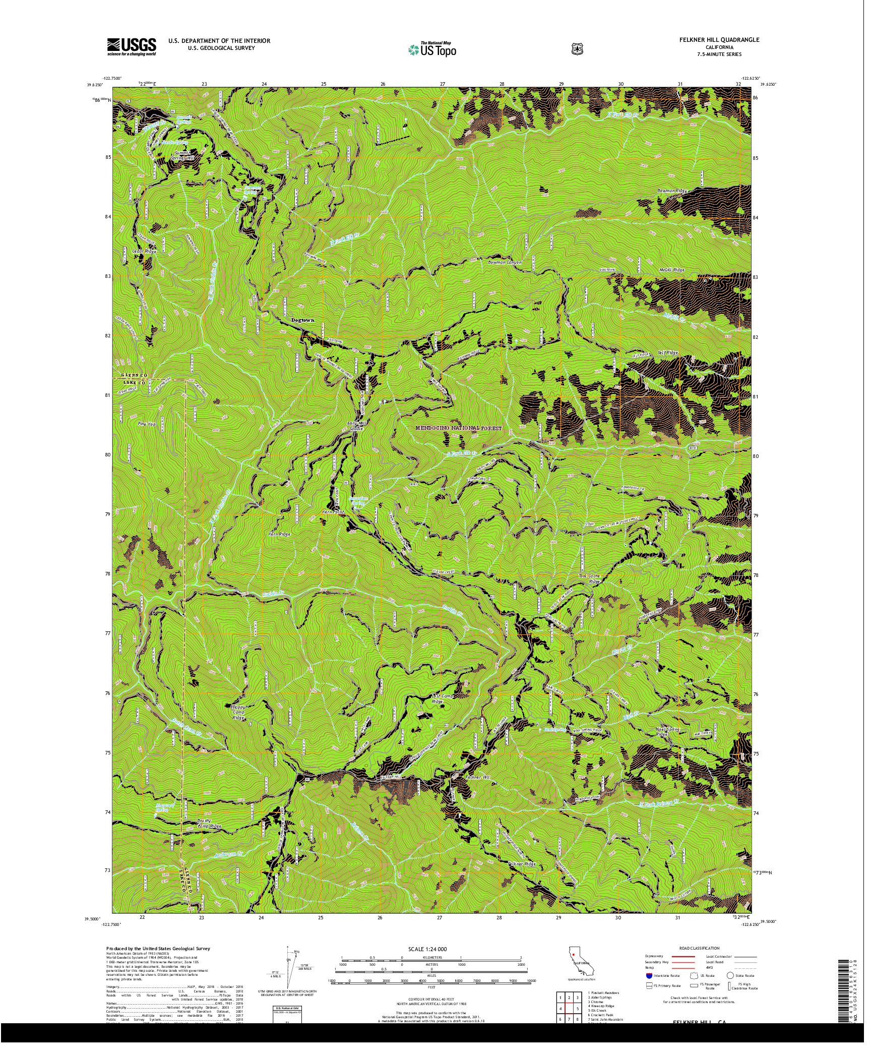 USGS US TOPO 7.5-MINUTE MAP FOR FELKNER HILL, CA 2018