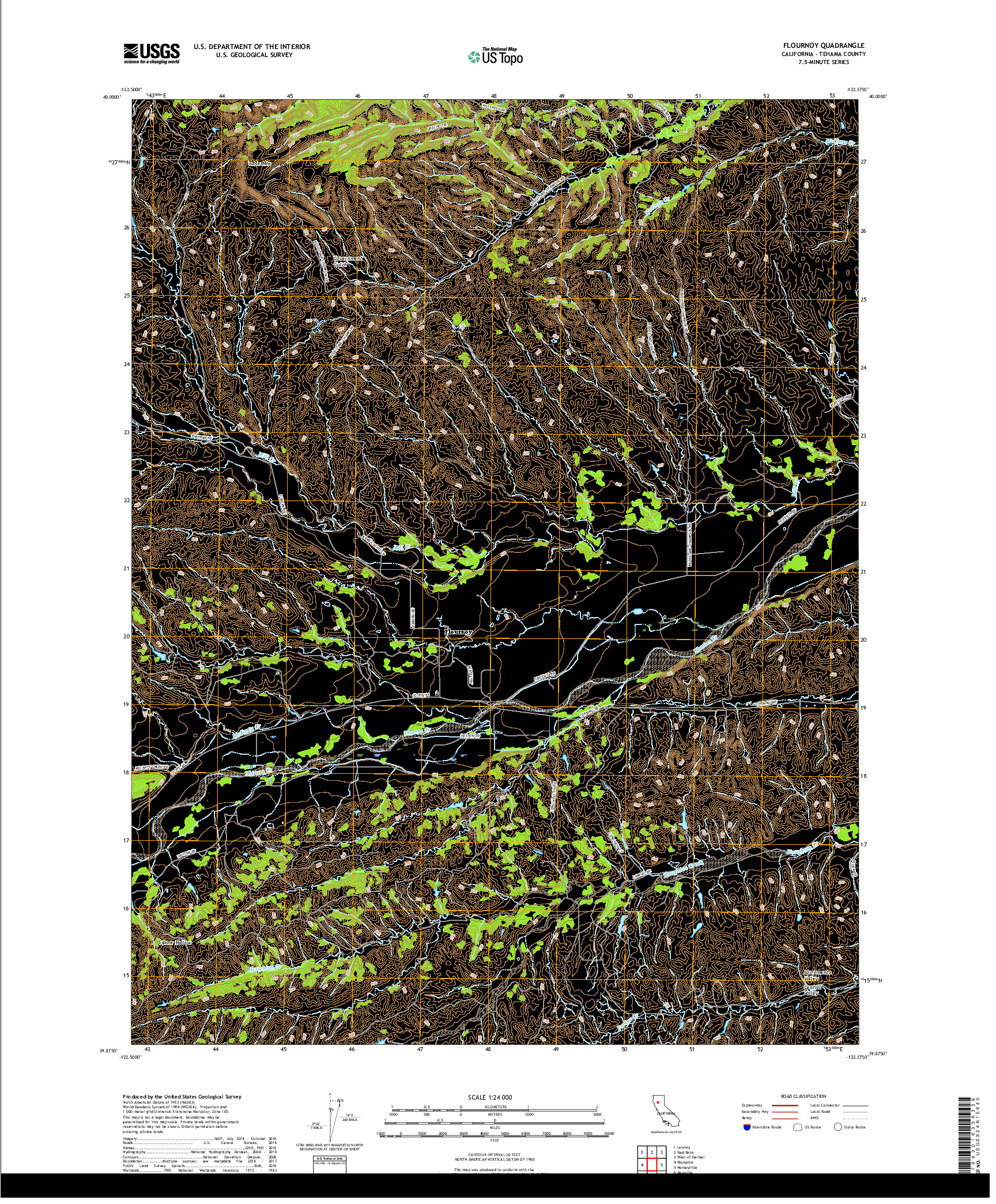 USGS US TOPO 7.5-MINUTE MAP FOR FLOURNOY, CA 2018