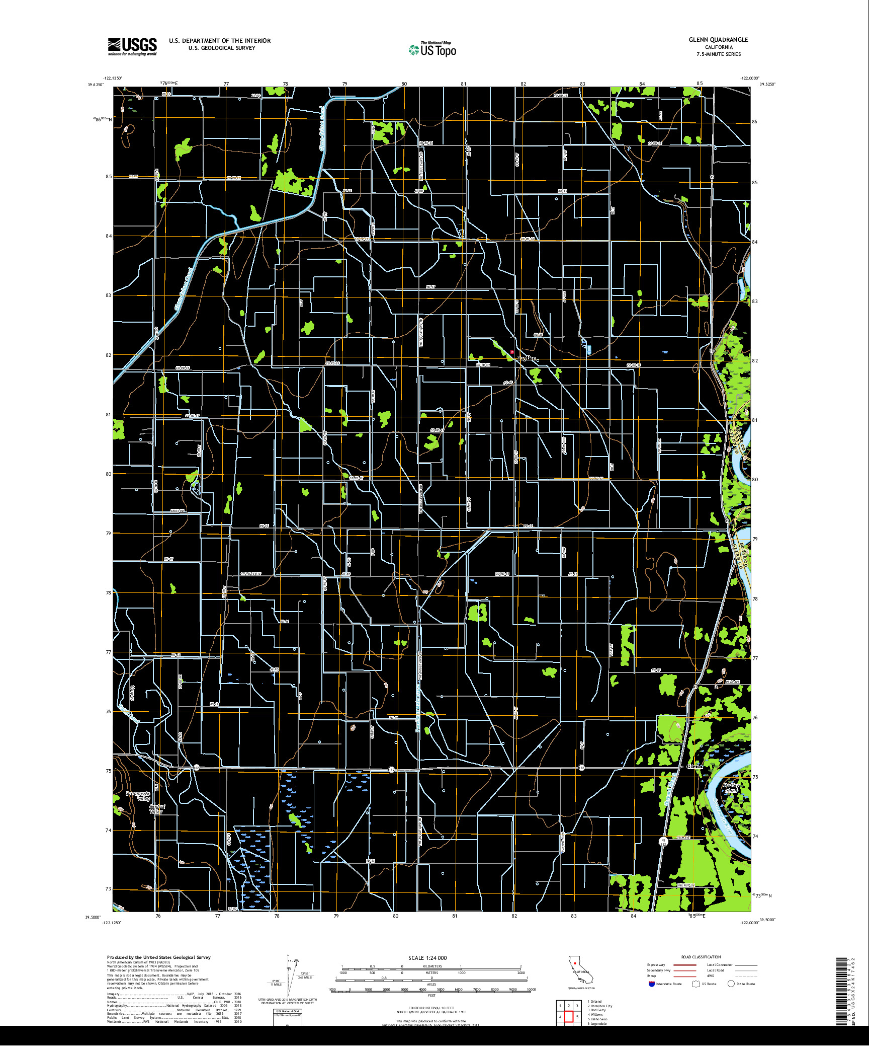USGS US TOPO 7.5-MINUTE MAP FOR GLENN, CA 2018