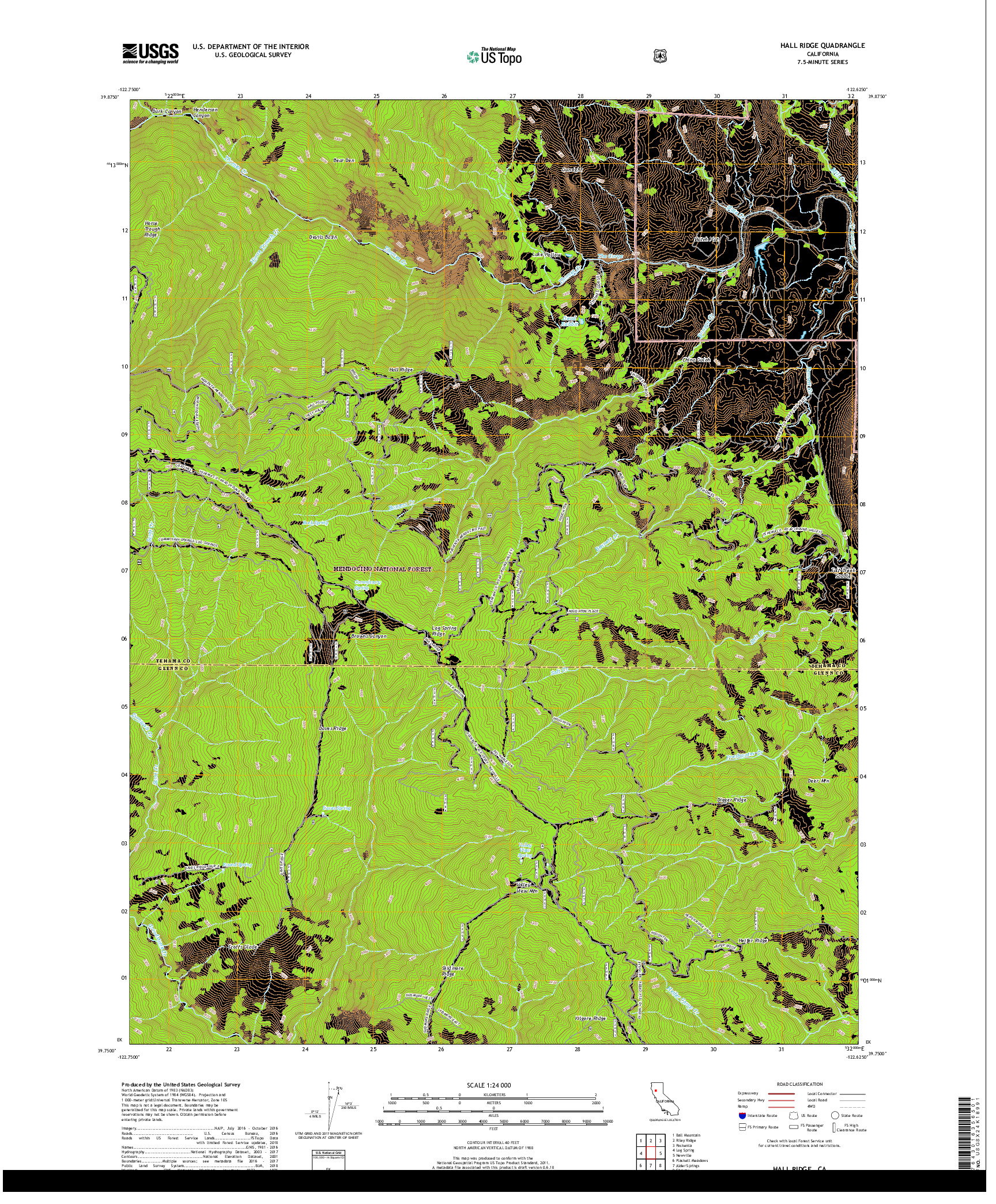 USGS US TOPO 7.5-MINUTE MAP FOR HALL RIDGE, CA 2018