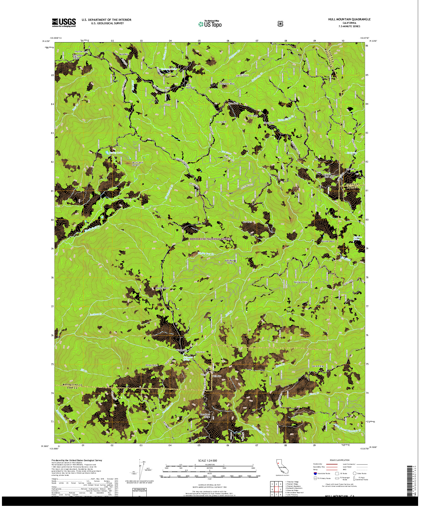 USGS US TOPO 7.5-MINUTE MAP FOR HULL MOUNTAIN, CA 2018