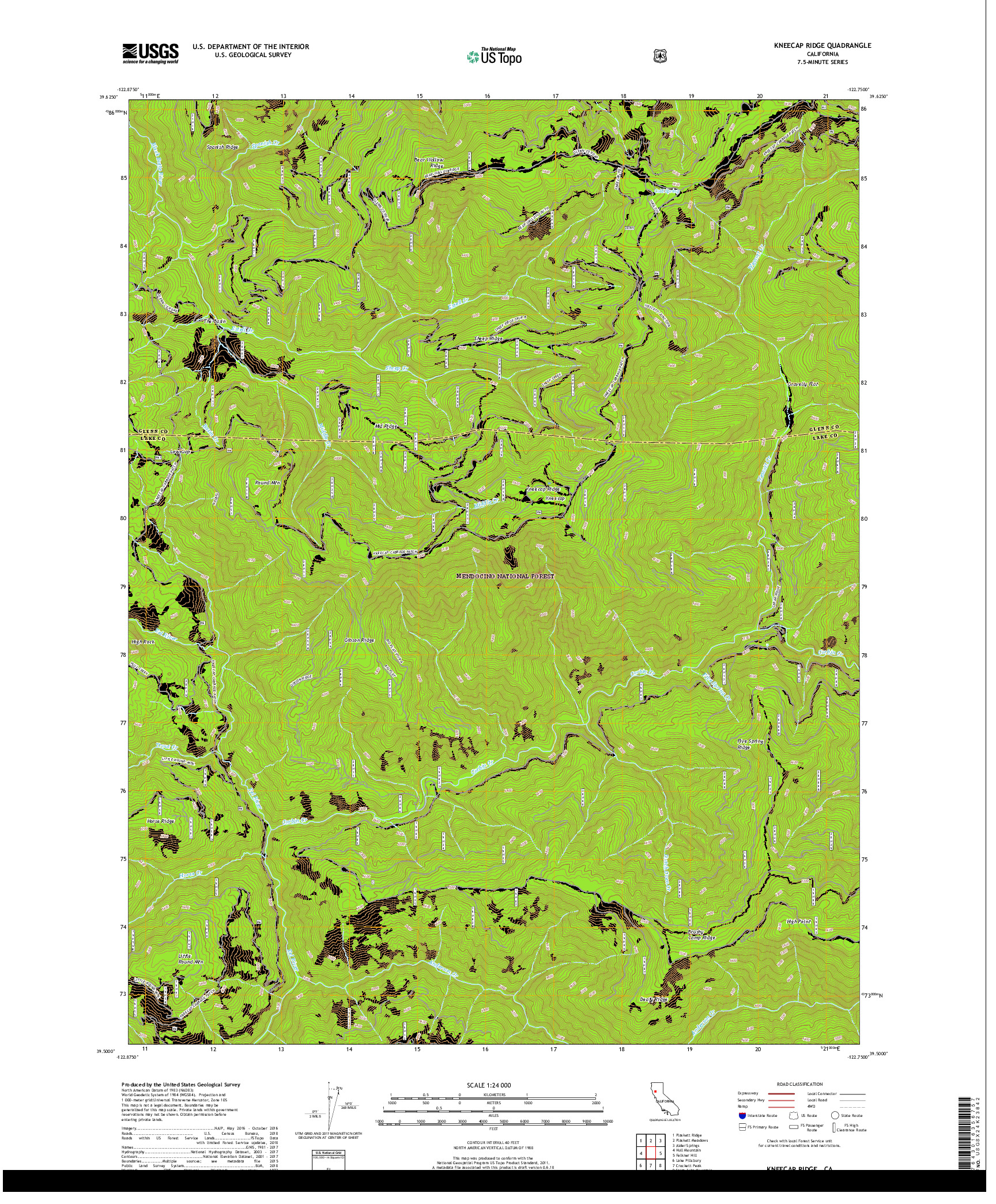 USGS US TOPO 7.5-MINUTE MAP FOR KNEECAP RIDGE, CA 2018