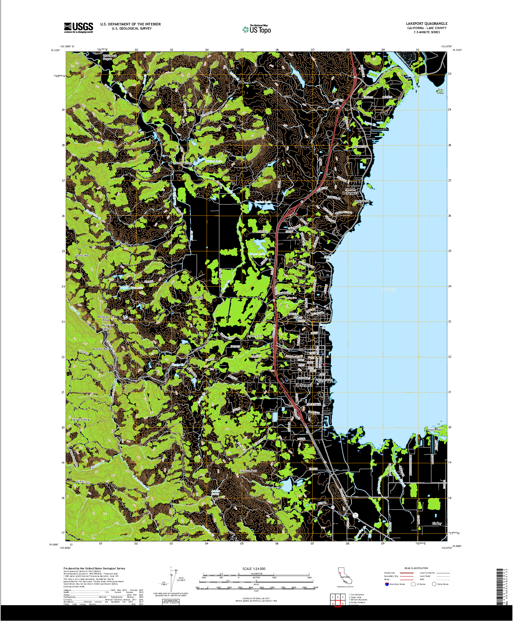 USGS US TOPO 7.5-MINUTE MAP FOR LAKEPORT, CA 2018