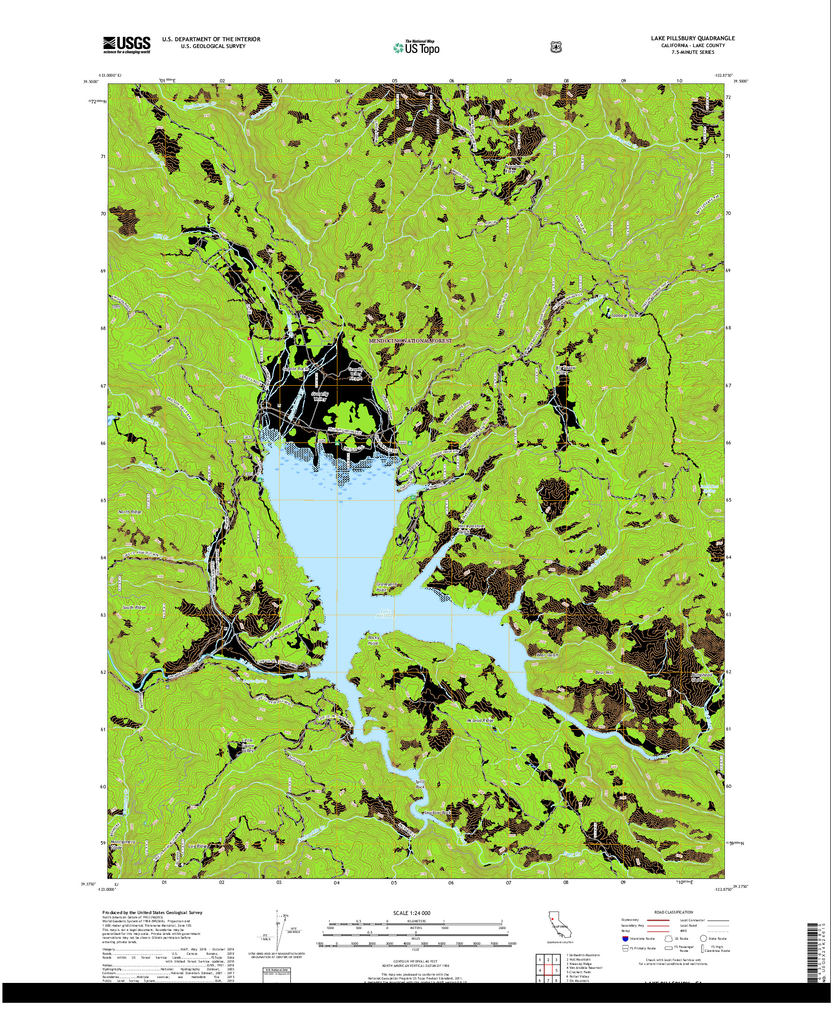 USGS US TOPO 7.5-MINUTE MAP FOR LAKE PILLSBURY, CA 2018