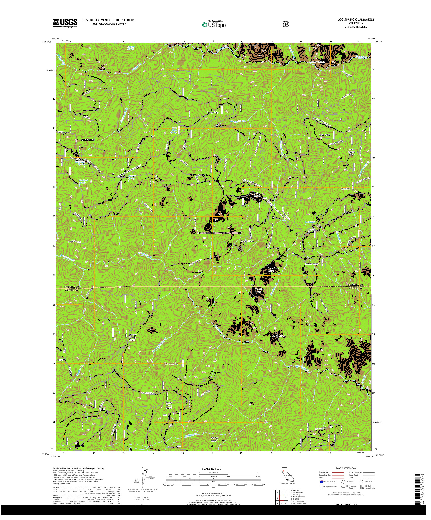 USGS US TOPO 7.5-MINUTE MAP FOR LOG SPRING, CA 2018