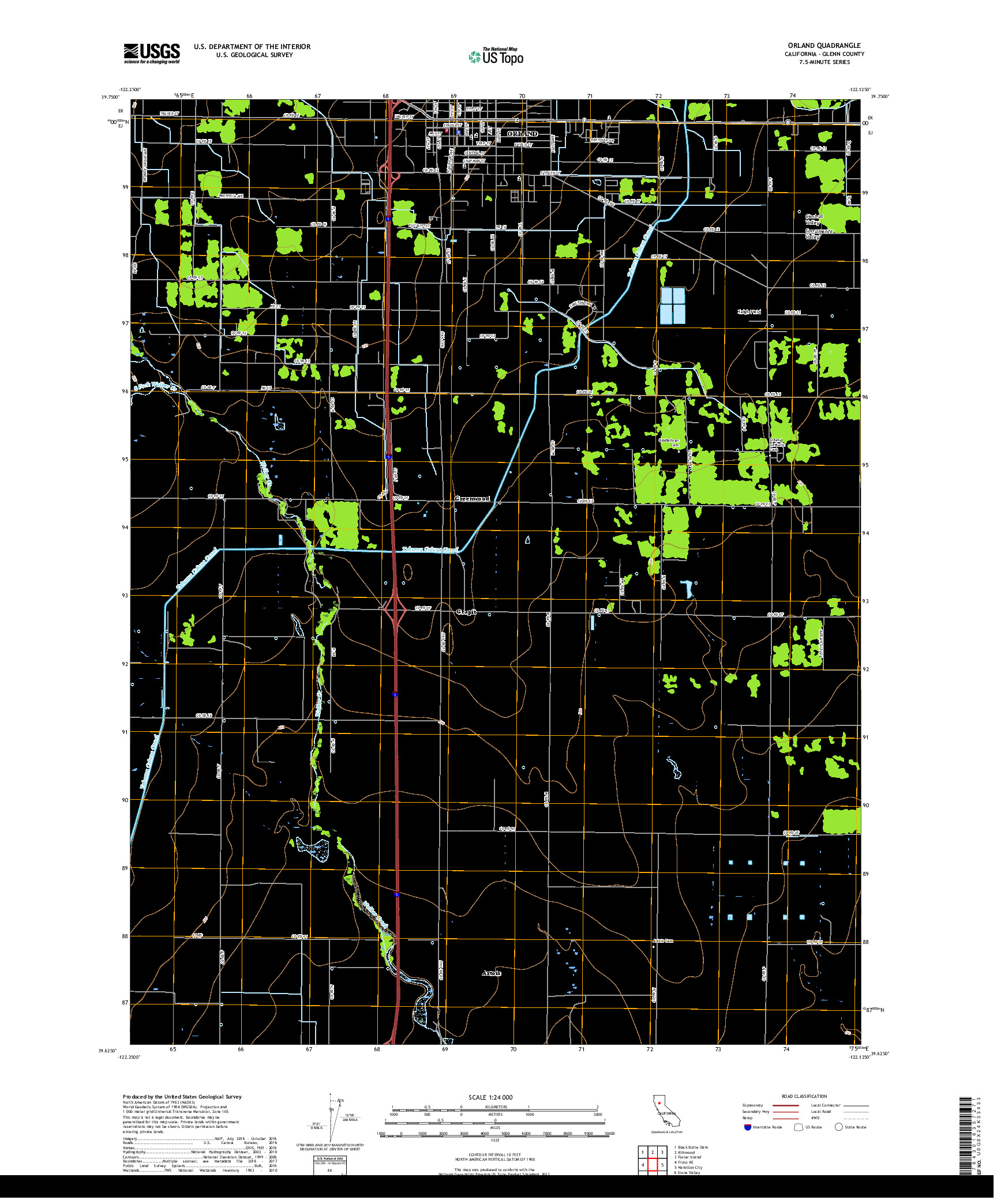 USGS US TOPO 7.5-MINUTE MAP FOR ORLAND, CA 2018