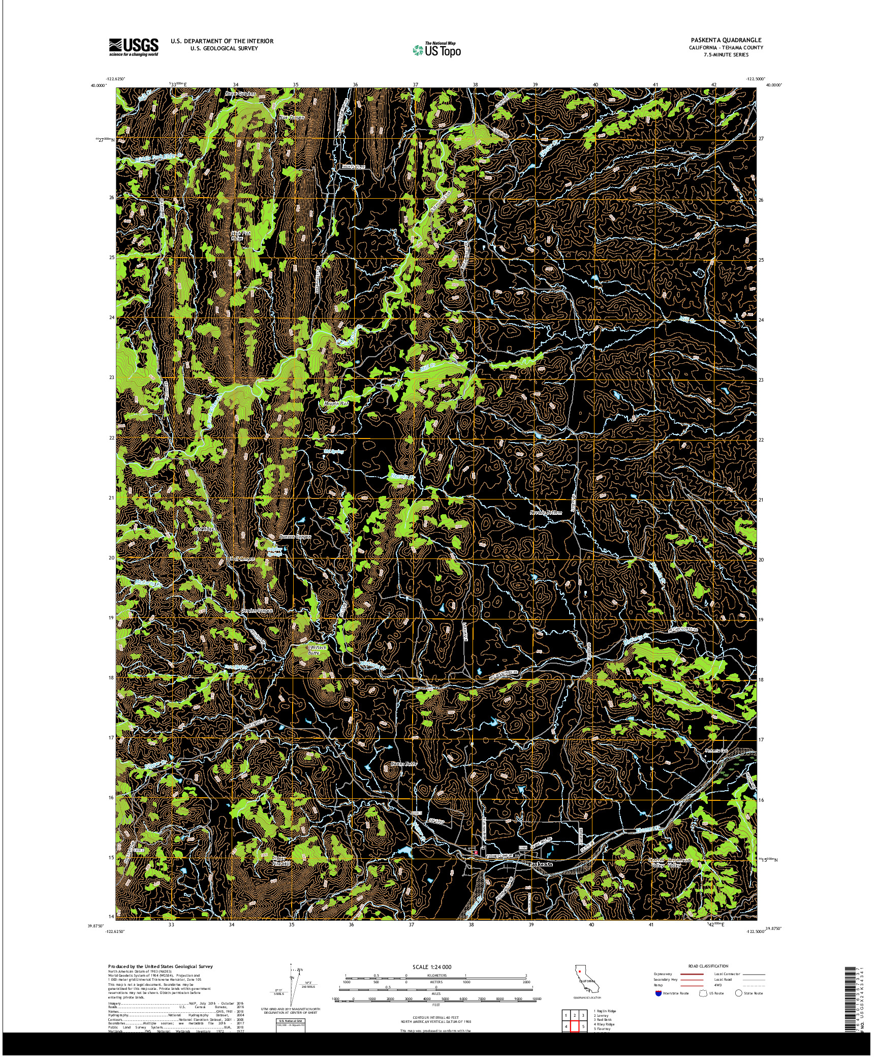 USGS US TOPO 7.5-MINUTE MAP FOR PASKENTA, CA 2018