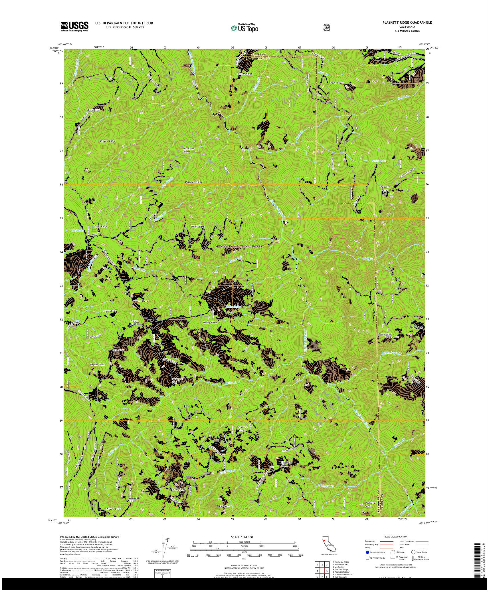 USGS US TOPO 7.5-MINUTE MAP FOR PLASKETT RIDGE, CA 2018