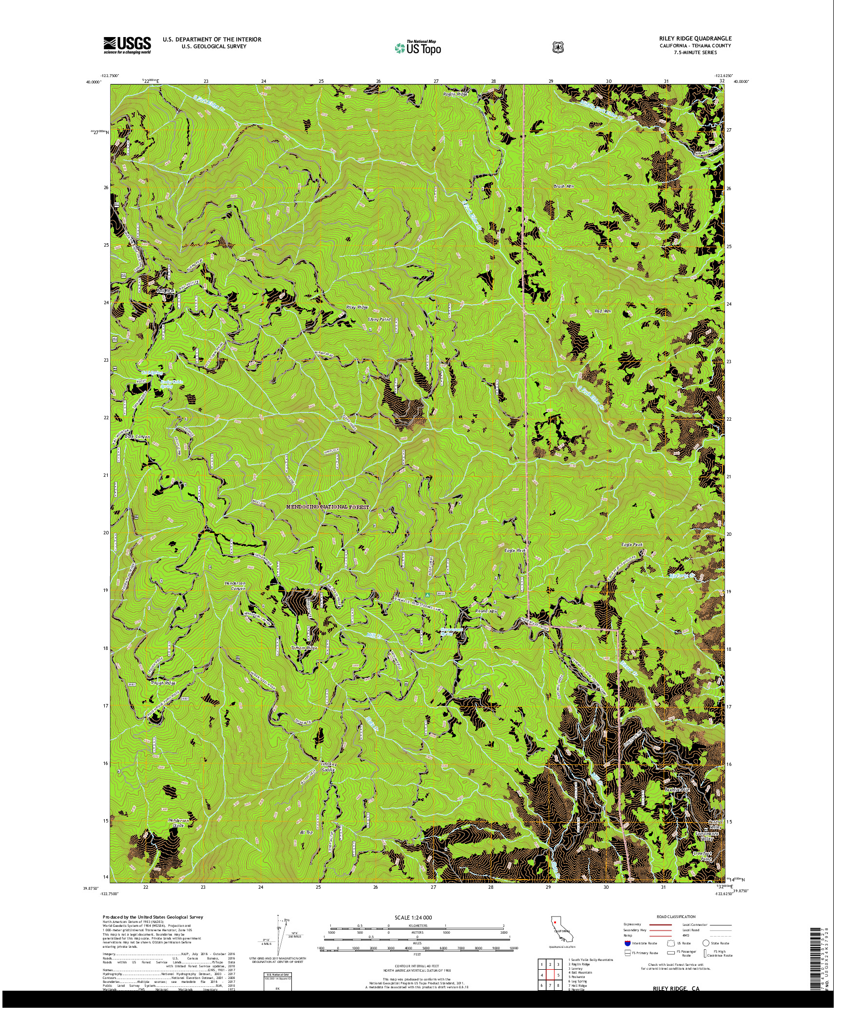 USGS US TOPO 7.5-MINUTE MAP FOR RILEY RIDGE, CA 2018