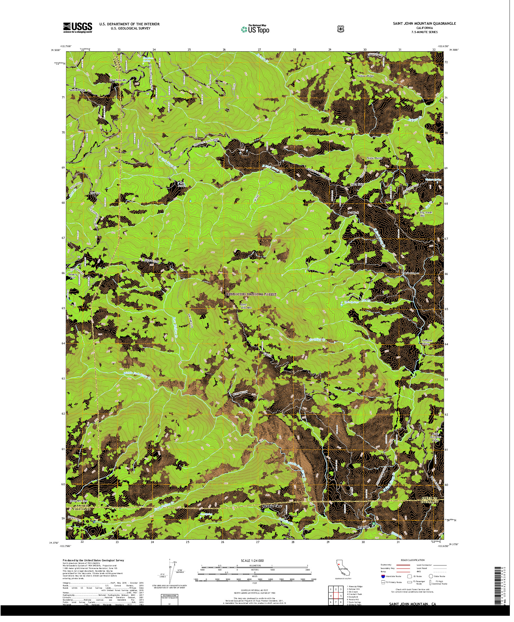 USGS US TOPO 7.5-MINUTE MAP FOR SAINT JOHN MOUNTAIN, CA 2018