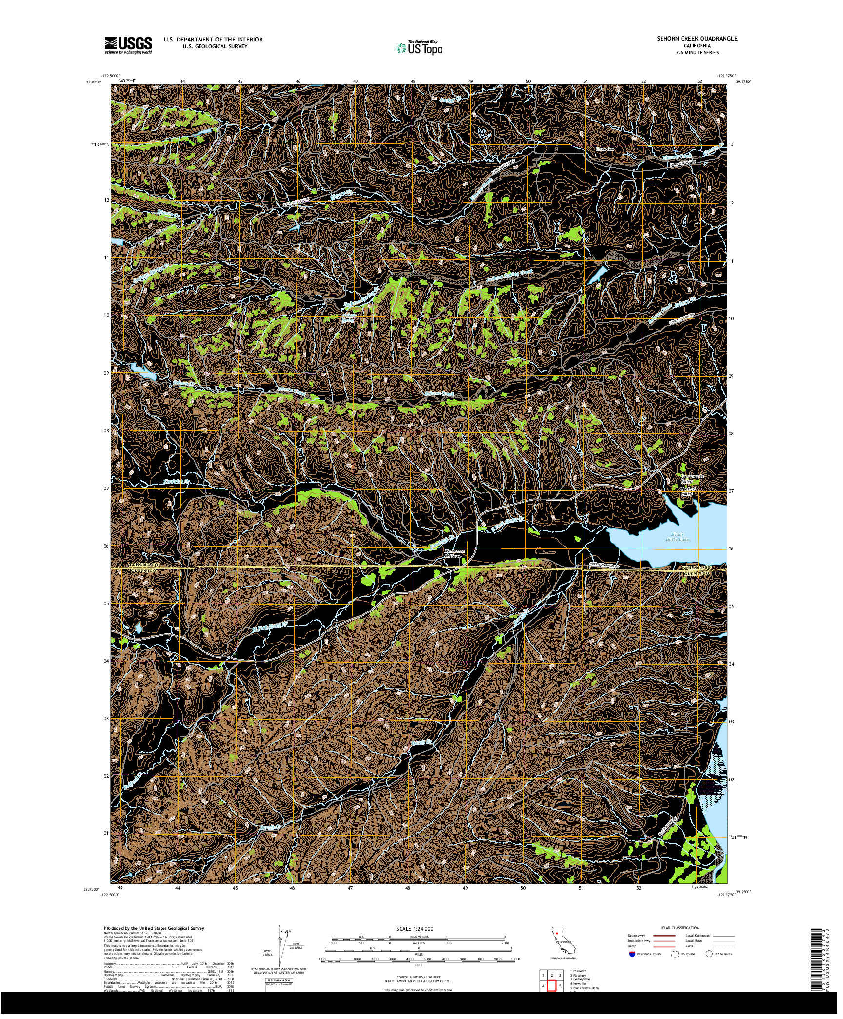 USGS US TOPO 7.5-MINUTE MAP FOR SEHORN CREEK, CA 2018